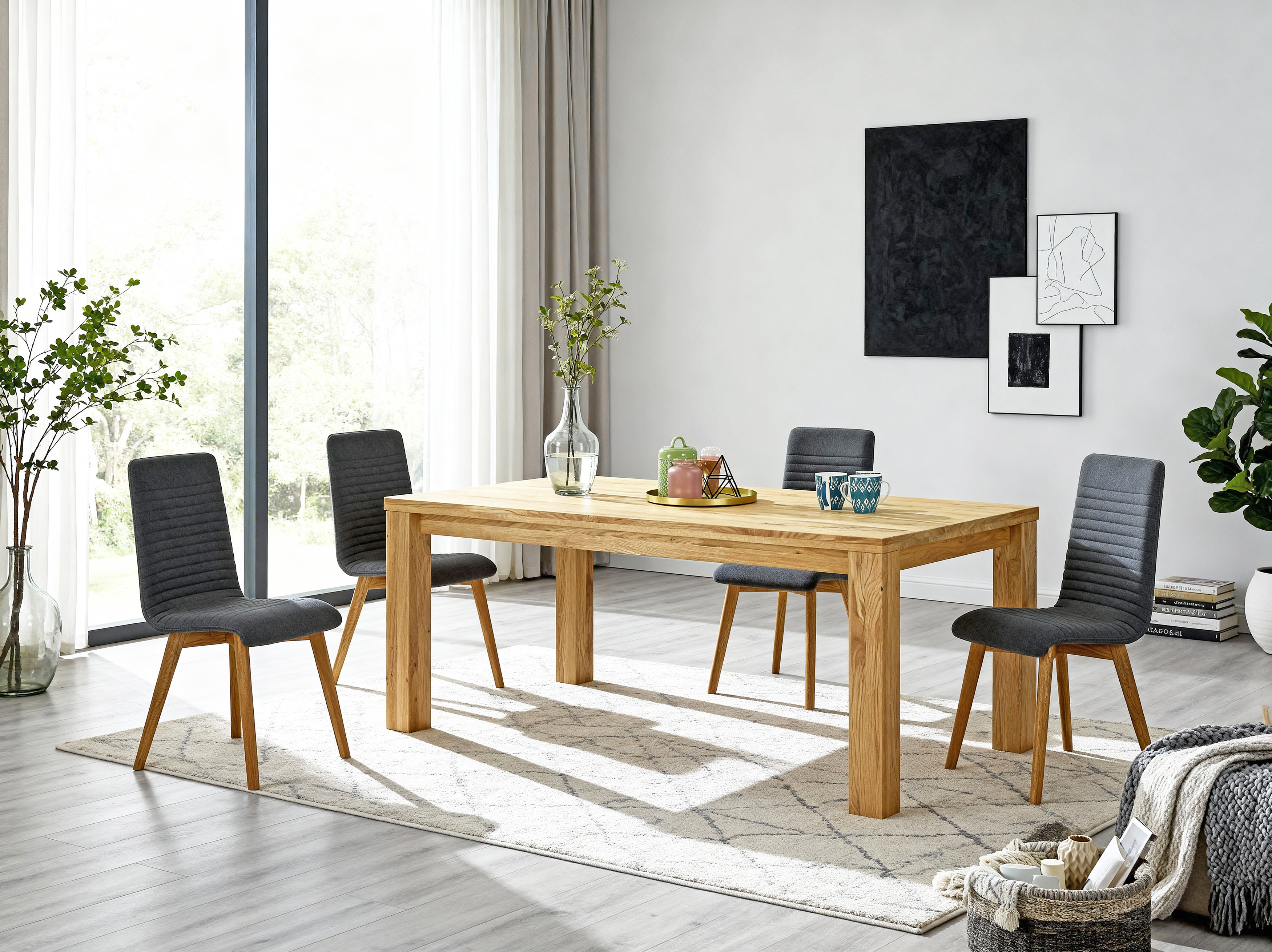 Dubový stôl v interiéri