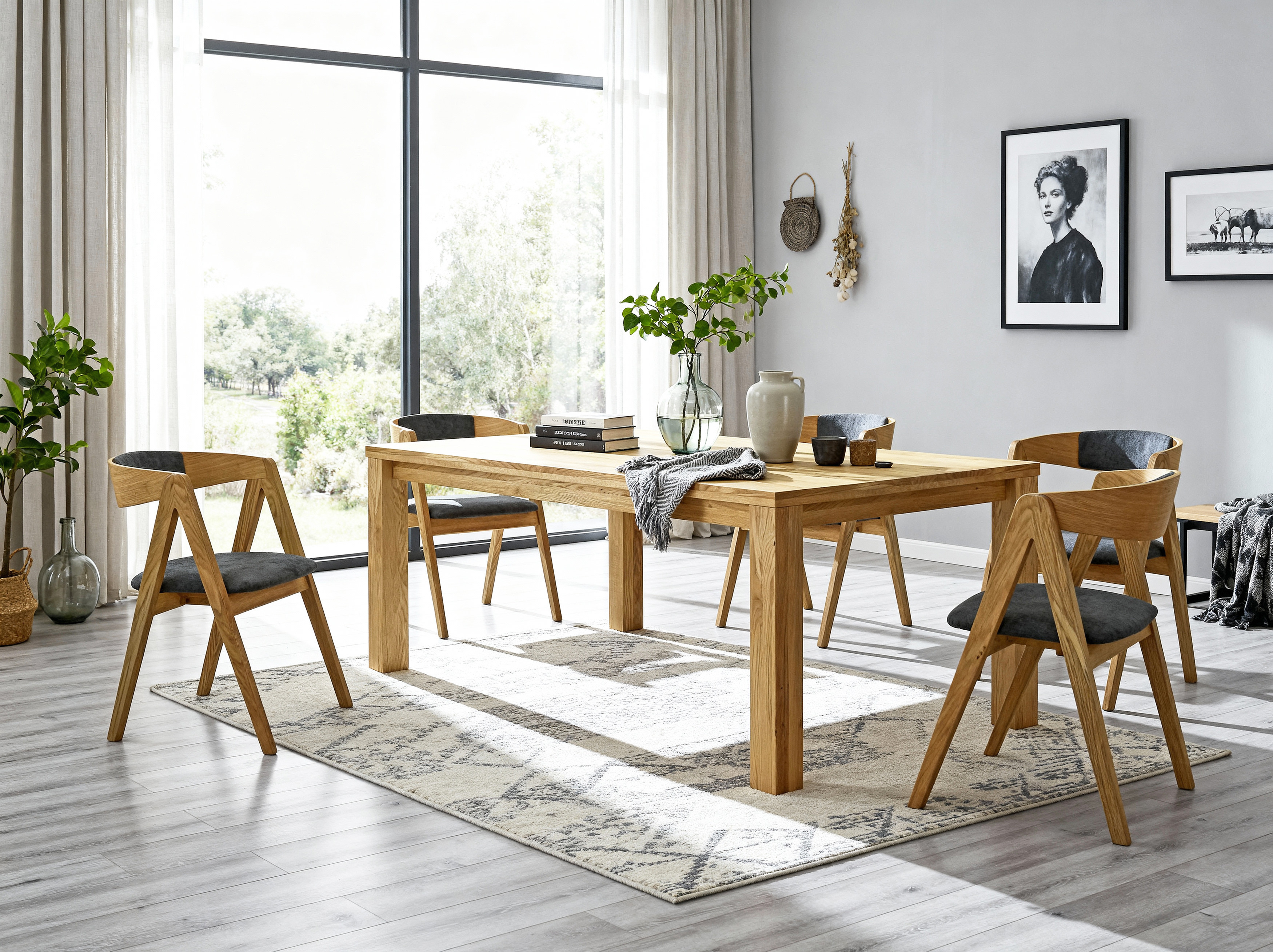 Dubový stôl v interiéri