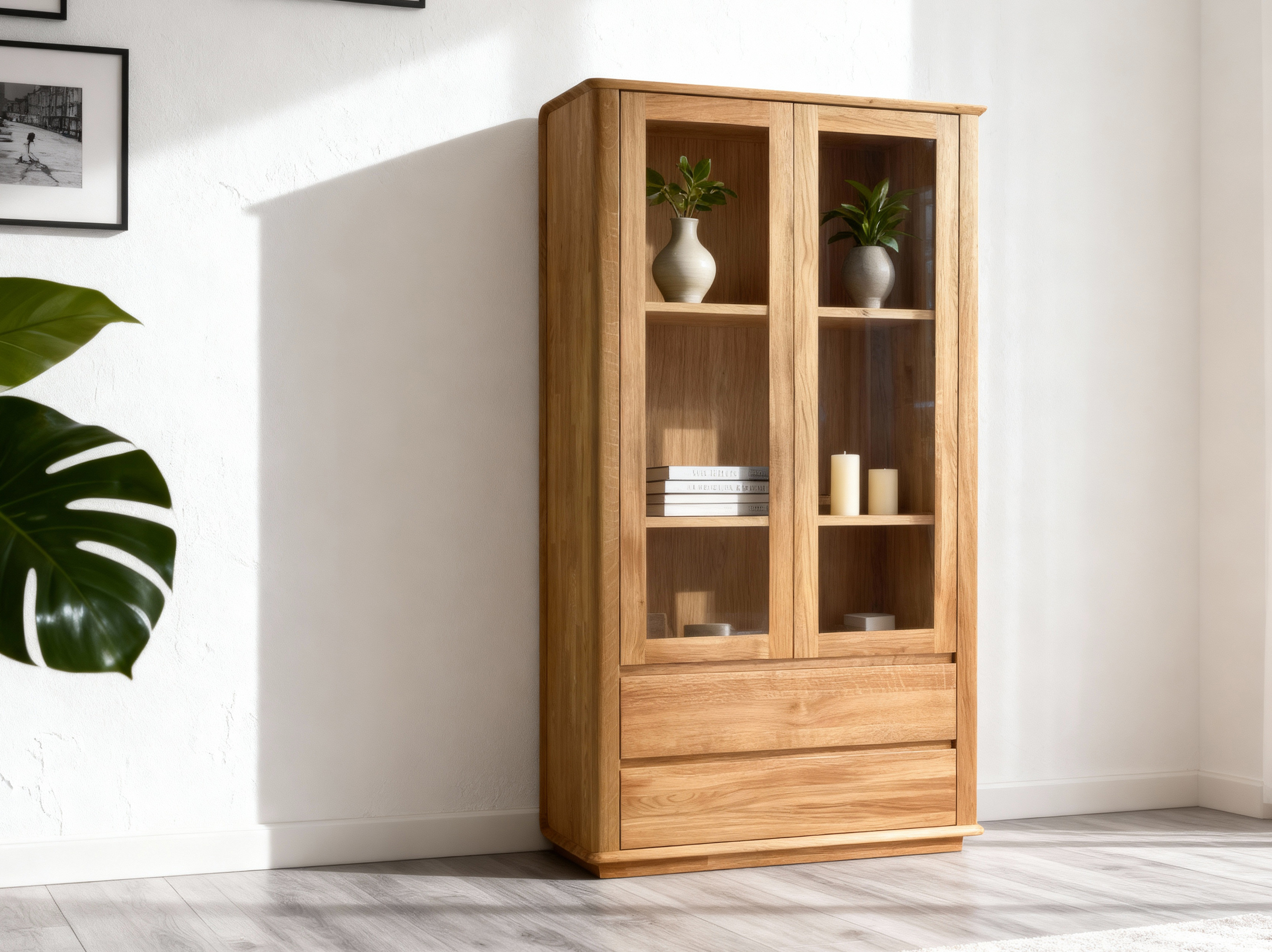 Premium Eichen-Vitrine mit zwei Türen, Monaco