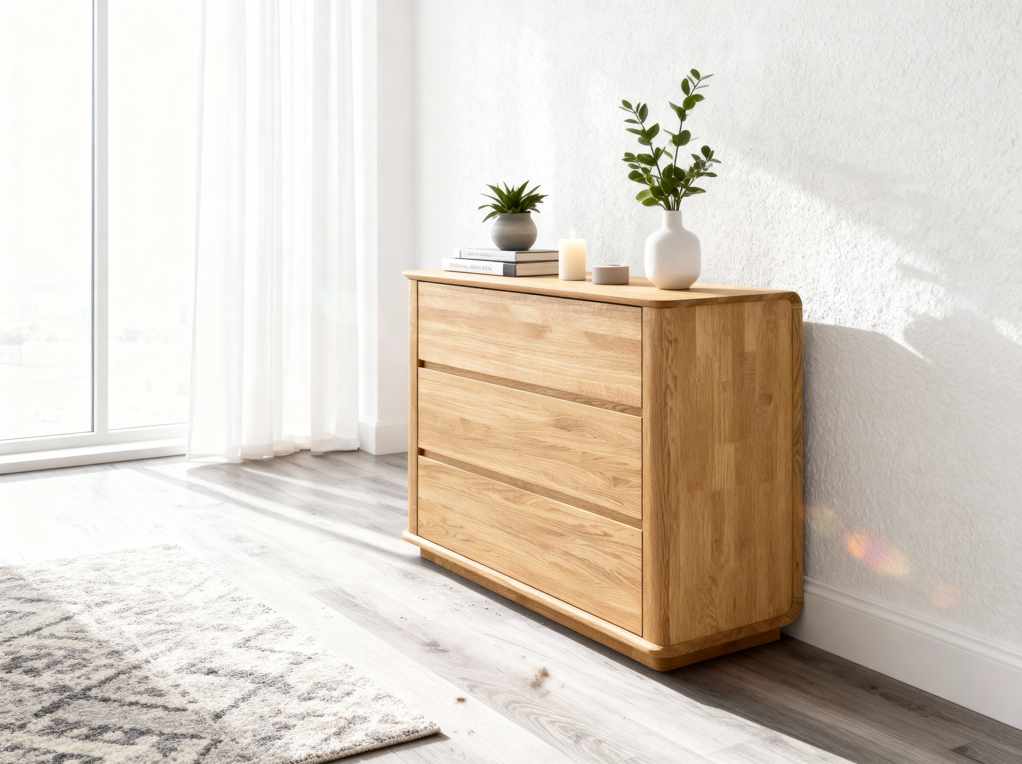 Premium Eiche Kommode mit 3 Schubladen,