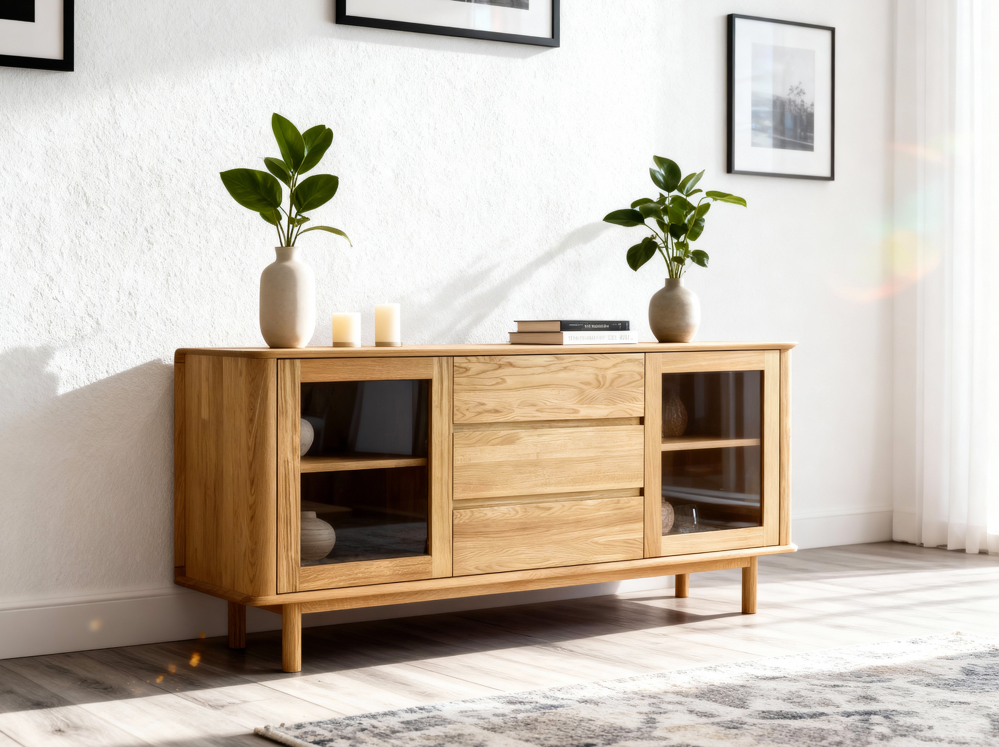 Premium Eichenkommode mit Türen und Schubladen auf Beinen