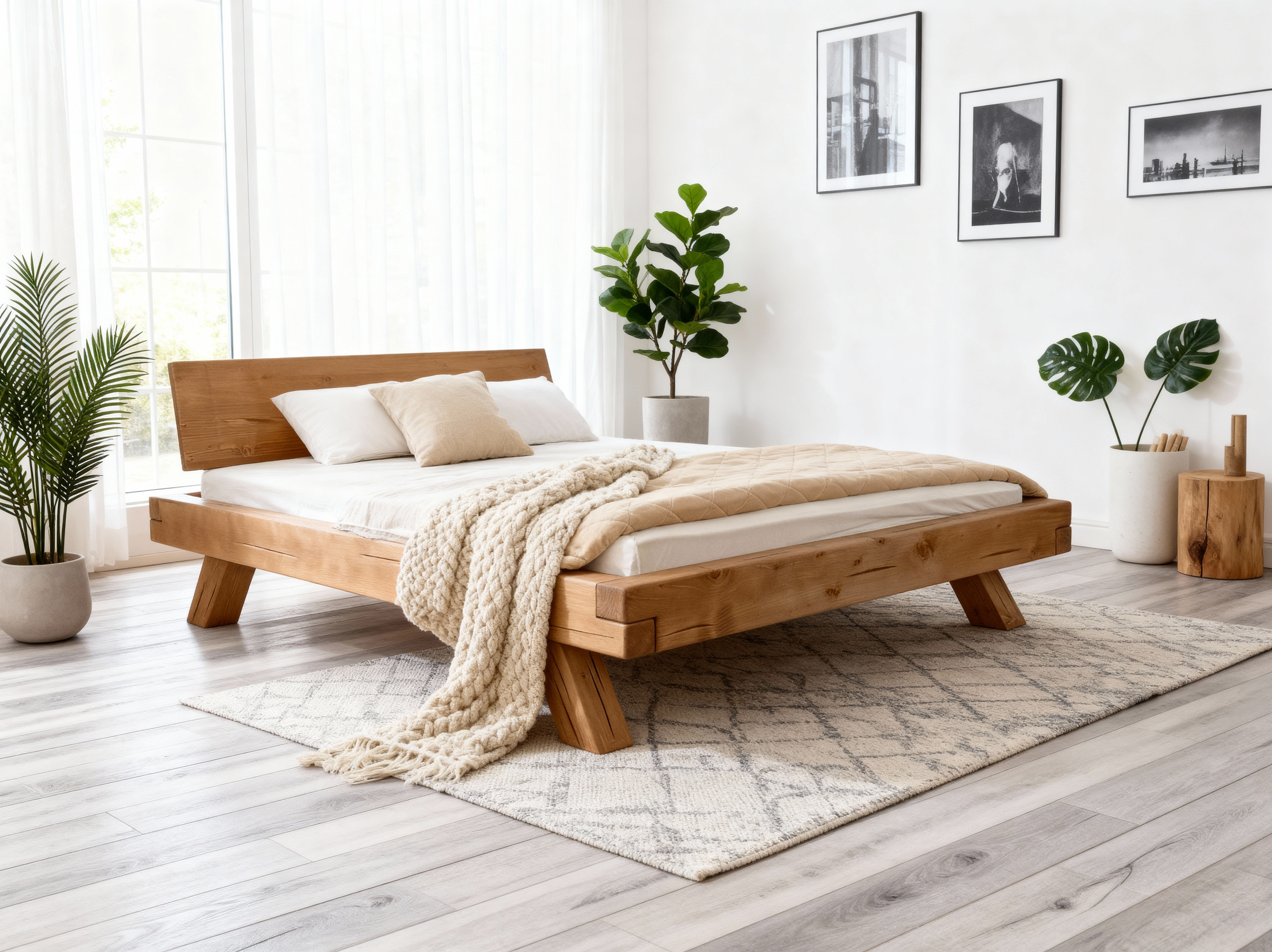 Drevená posteľ z trámov Miky