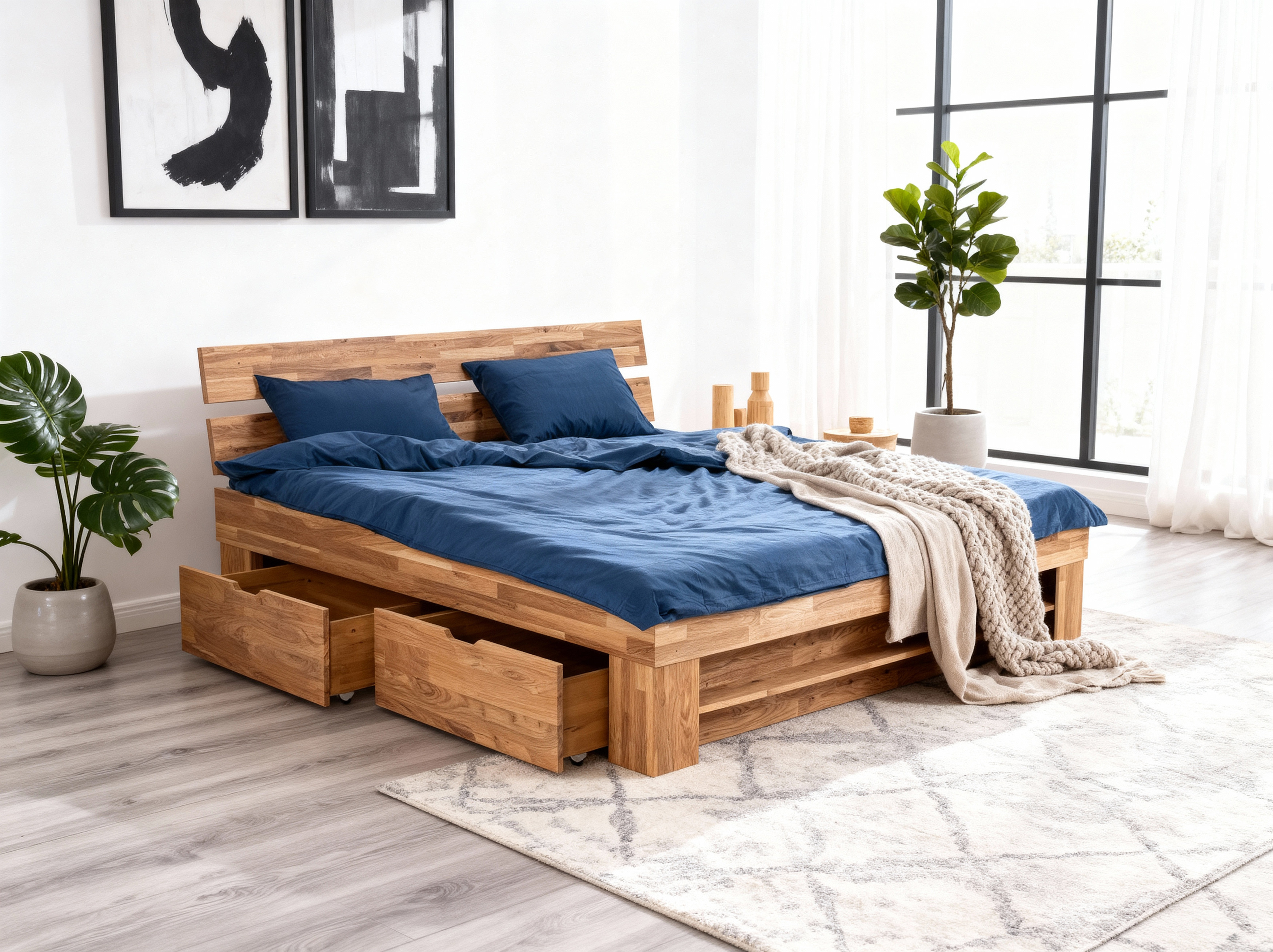 Holzbett für Ehepaare 180 cm mit Stauraummöglichkeit