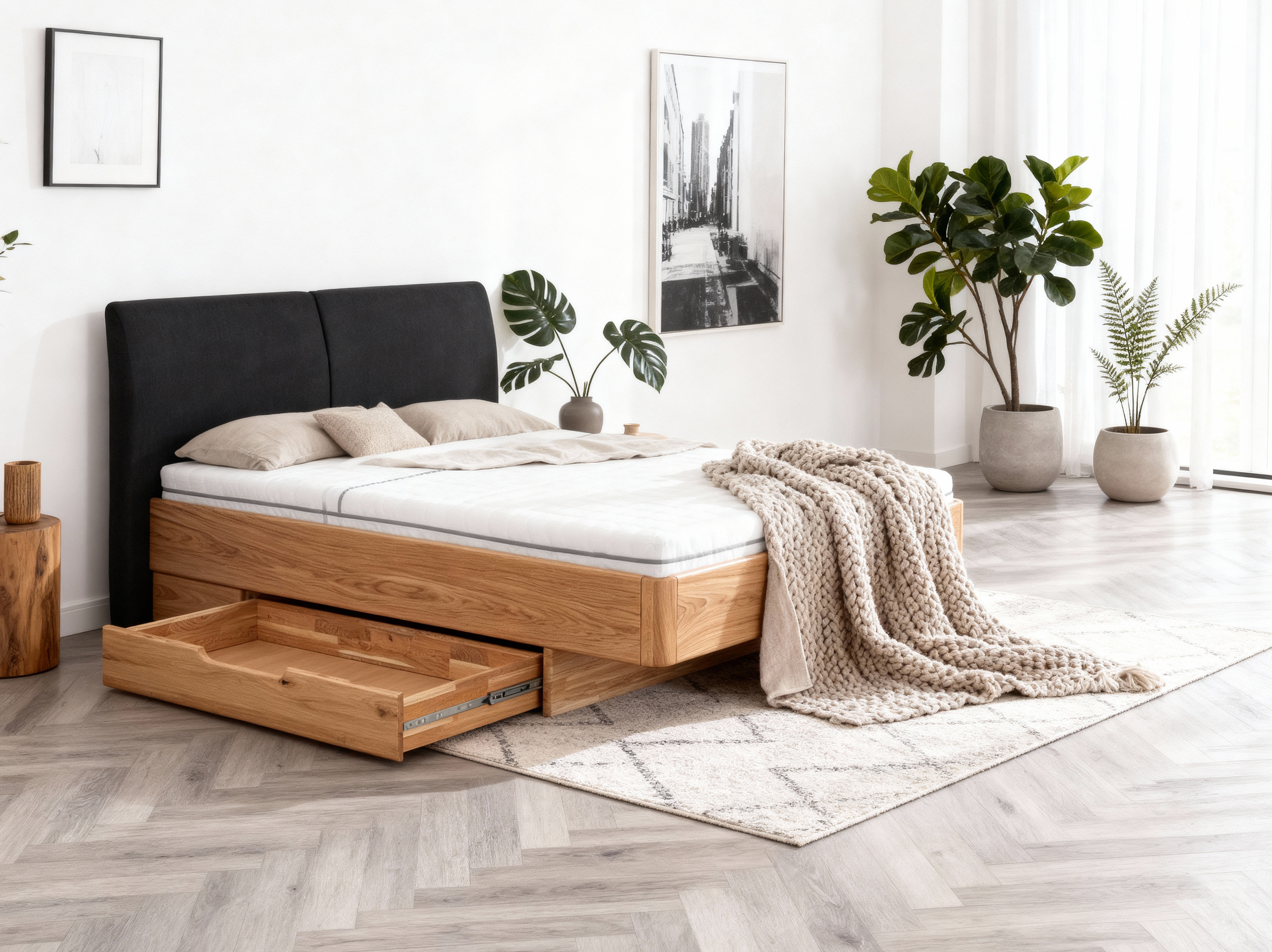 Eichenbett mit Stauraum