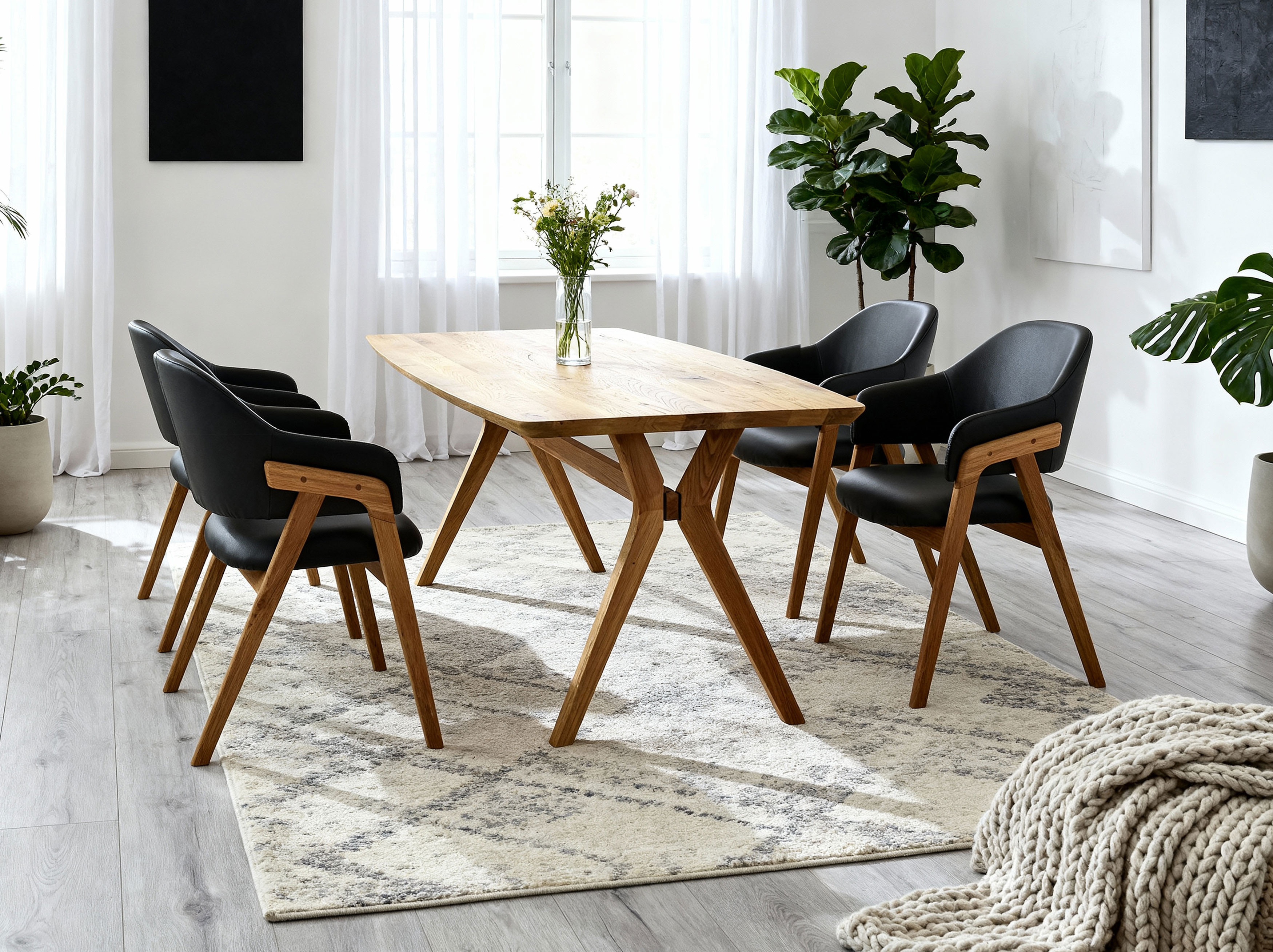 Dubový stôl v interiéri