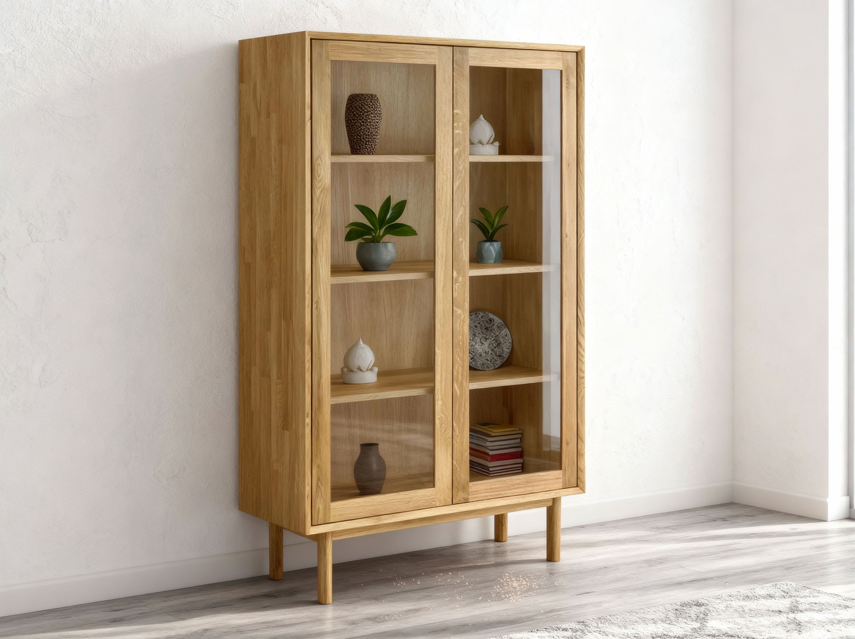 Massive zweiflügelige Vitrine auf Füßen, Oslo II