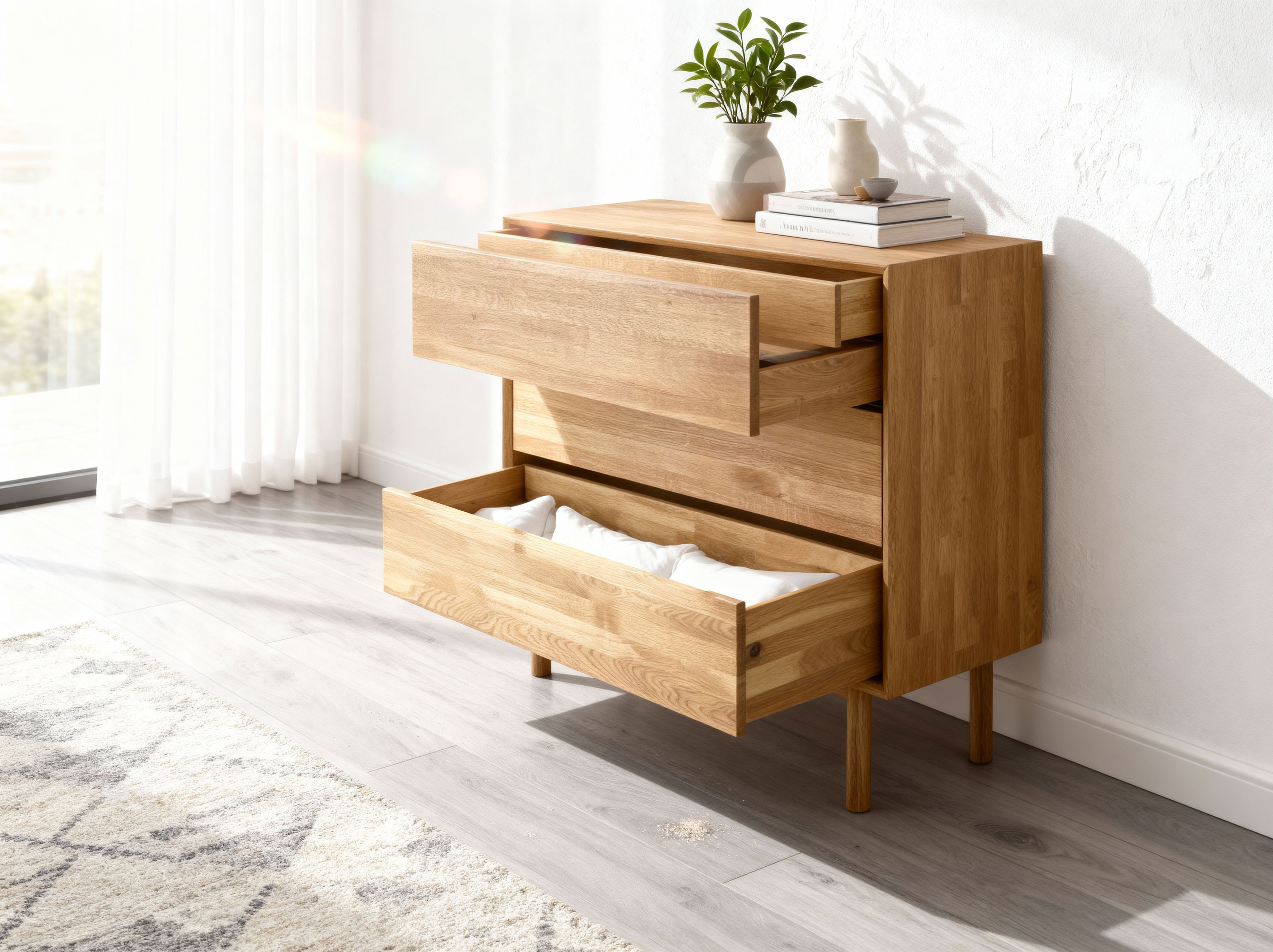 Eiche Kommode mit Schubladen Oslo II auf Füßen