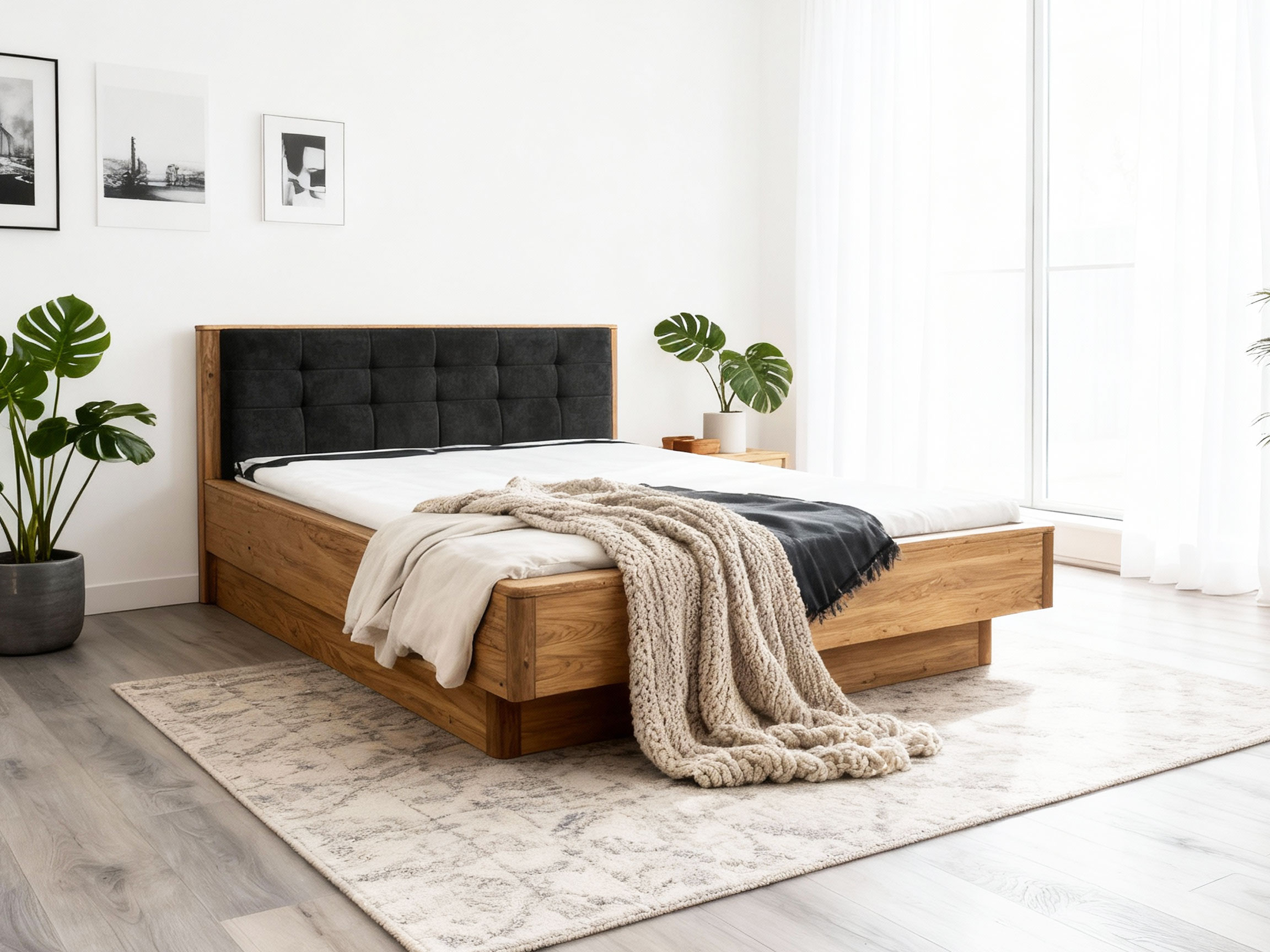 Posteľ z masívu dub s úložným priestorom