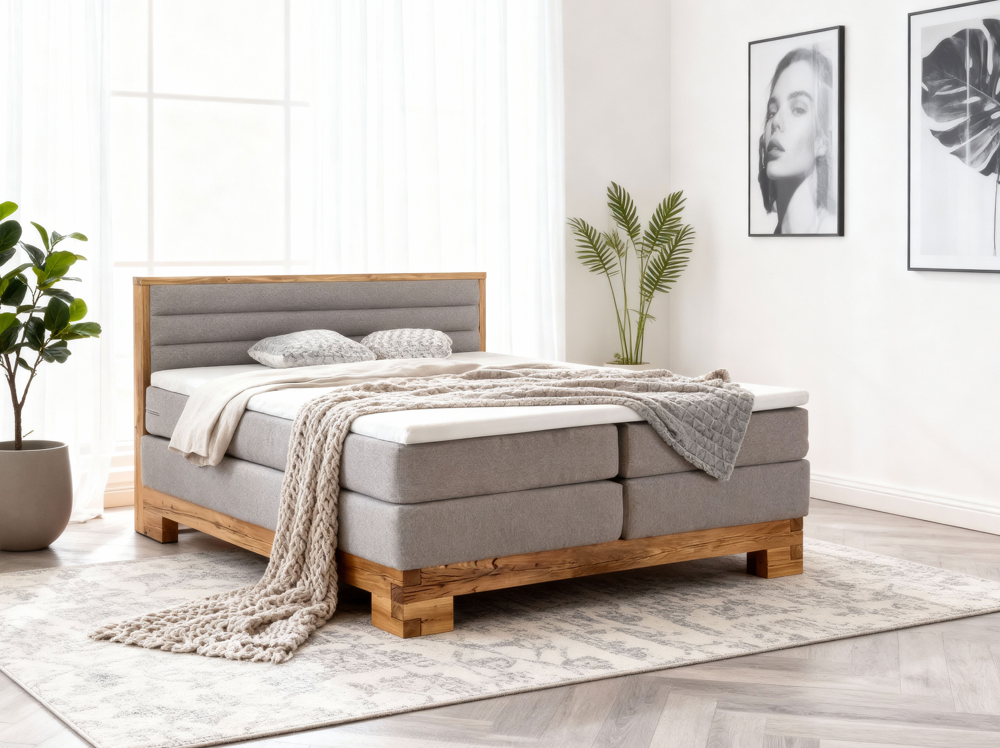 Luxus Boxspring tömör tölgy ágy