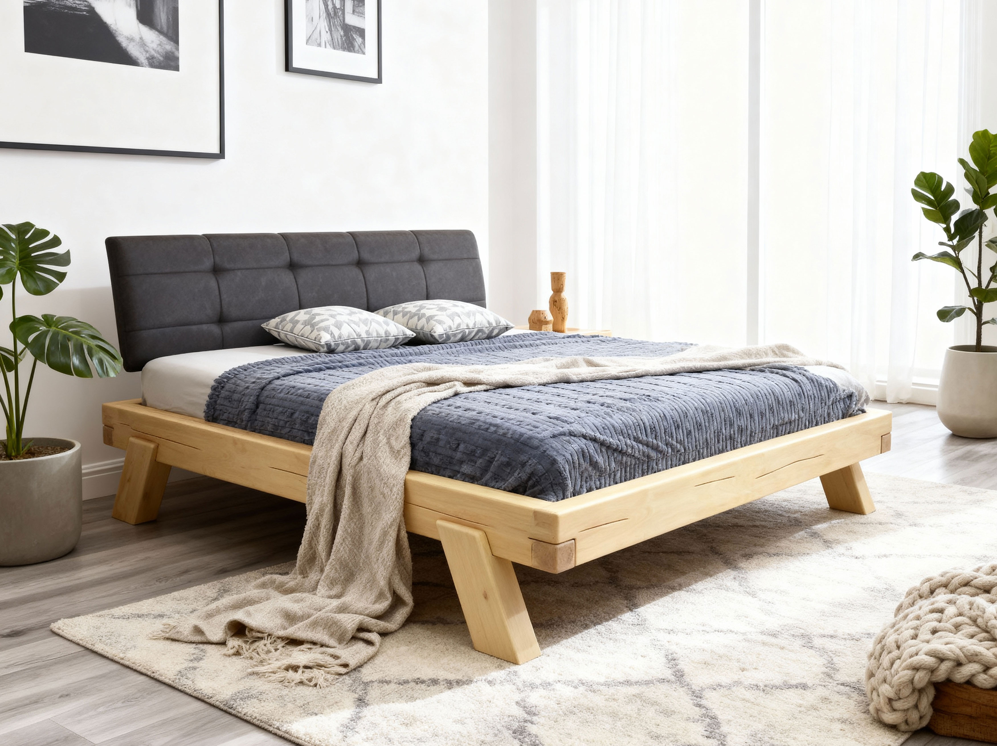 Massivholzbett aus Buchenbalken, 180 x 200 cm Modell Anes