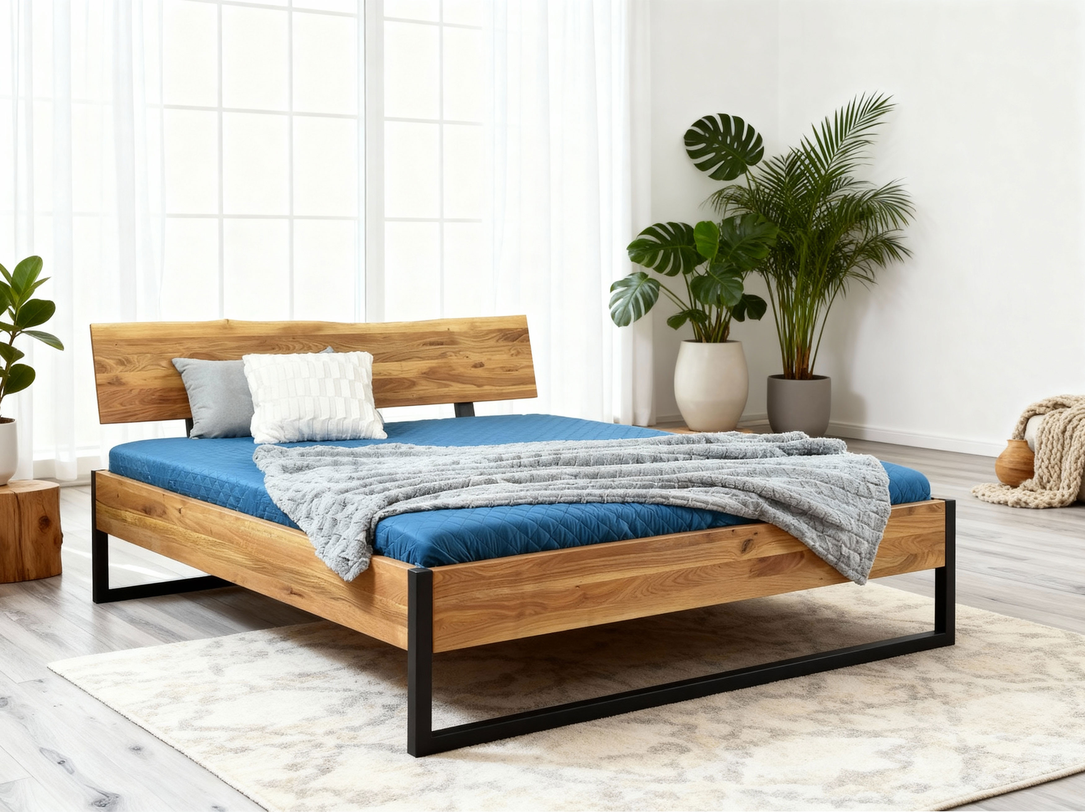 Detailansicht Bett aus massivem Eichenholz IRON