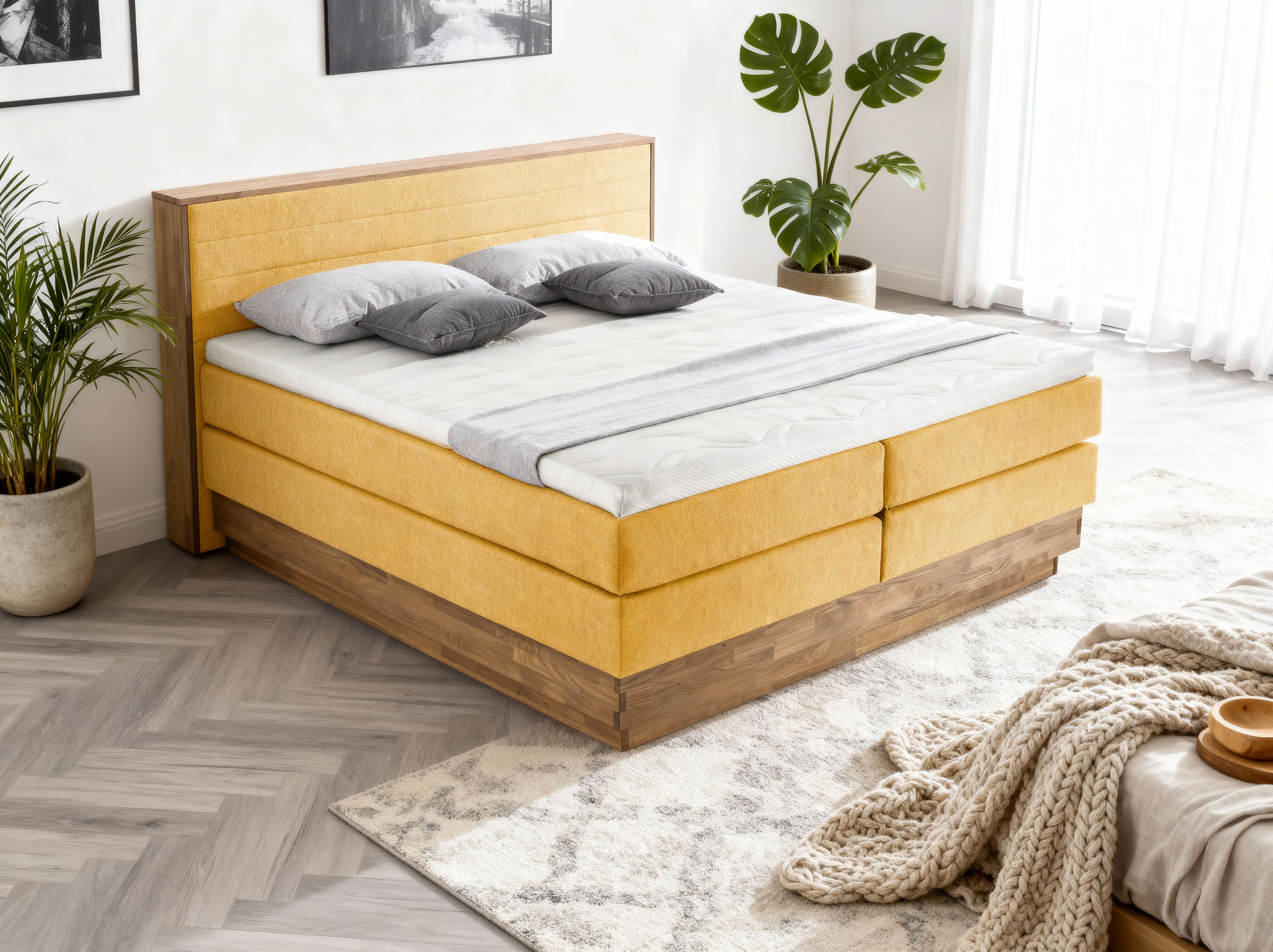 Luxus Boxspring ágy tömör tölgyből