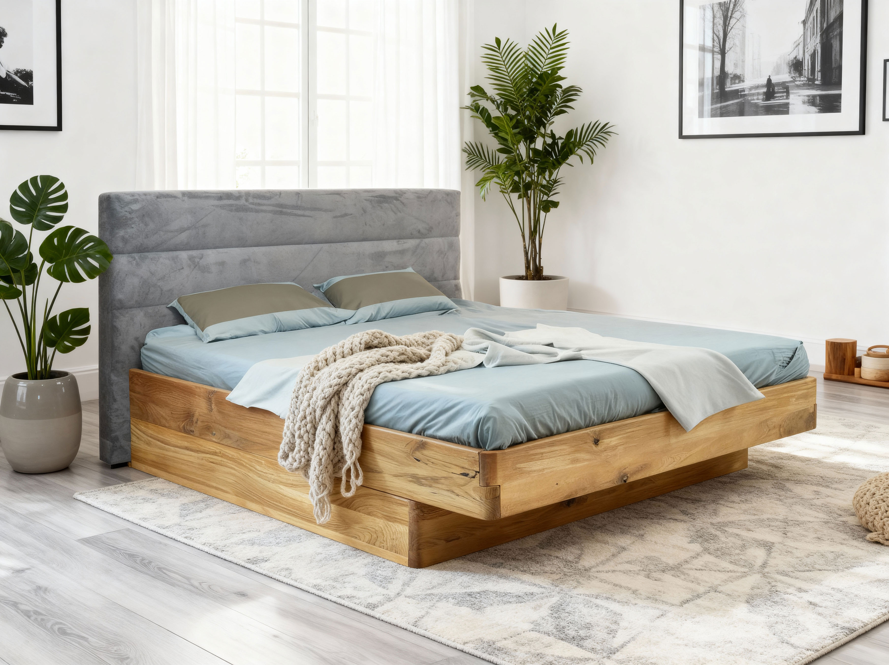 Holzbett aus Eichenholz mit Stauraum 180 x 200 cm