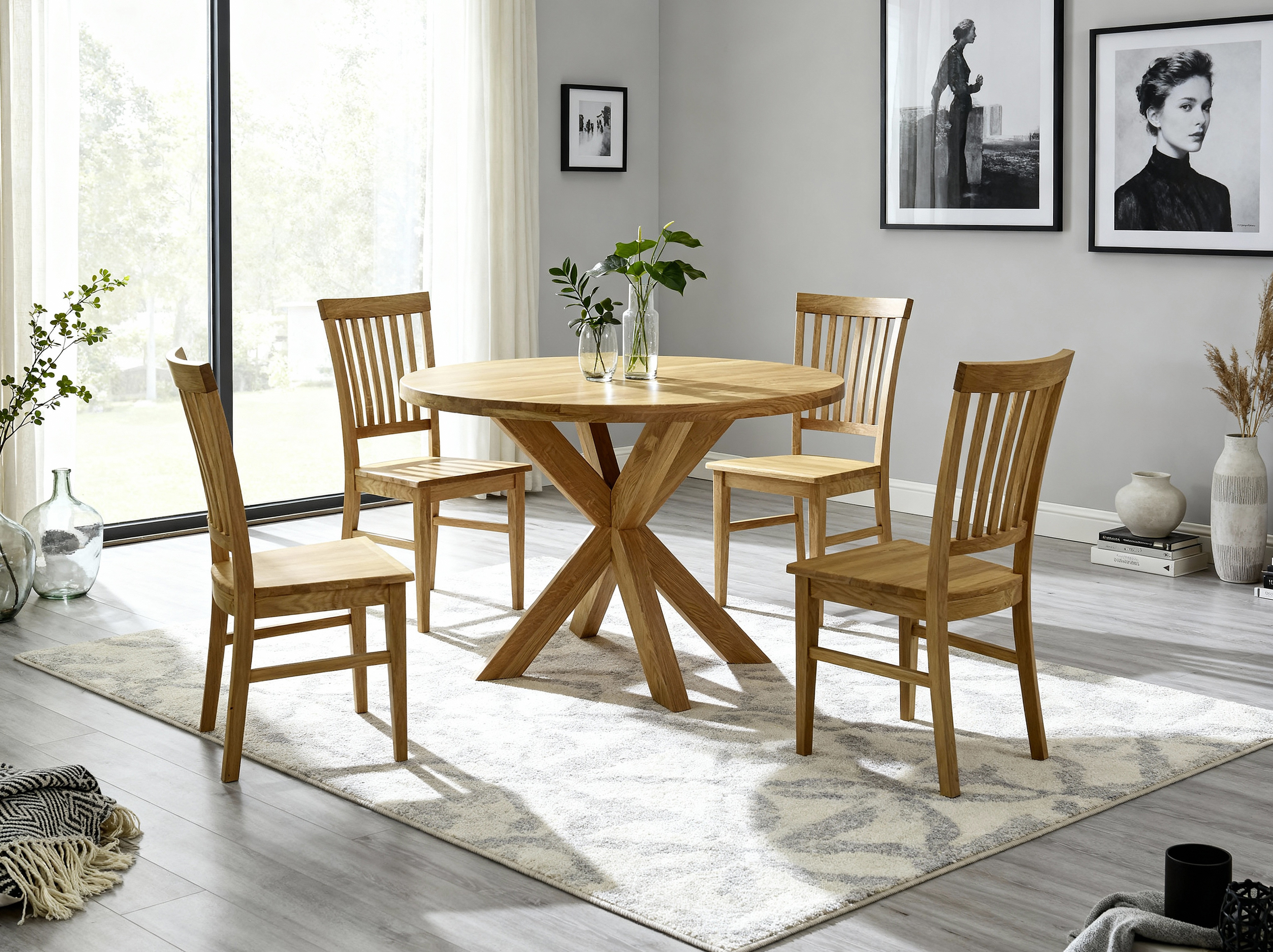 Holger & Rain étkező garnitúra tömör tölgyfa asztallal és székekkel