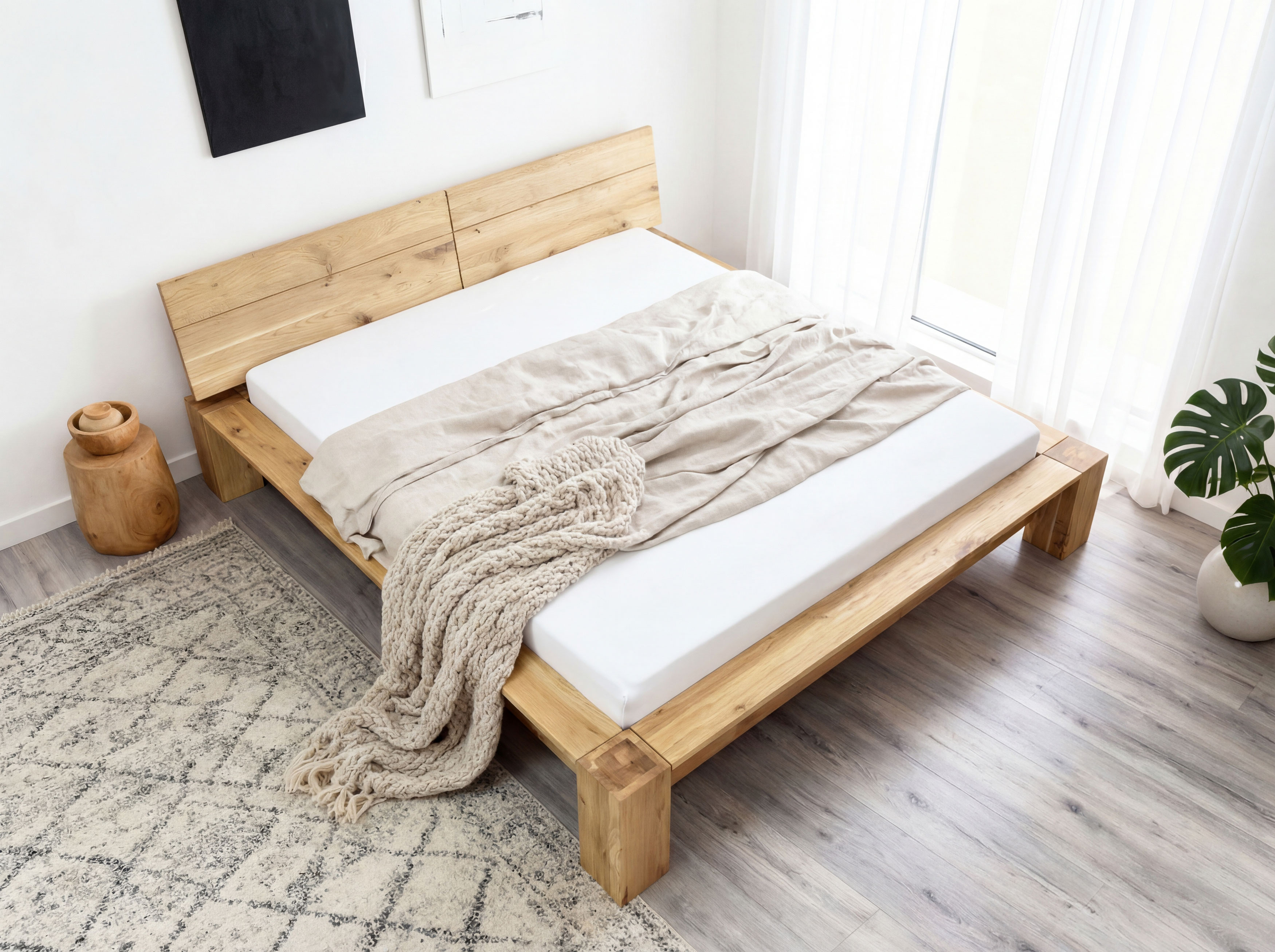 Eichen-Doppelbett aus Massivholz