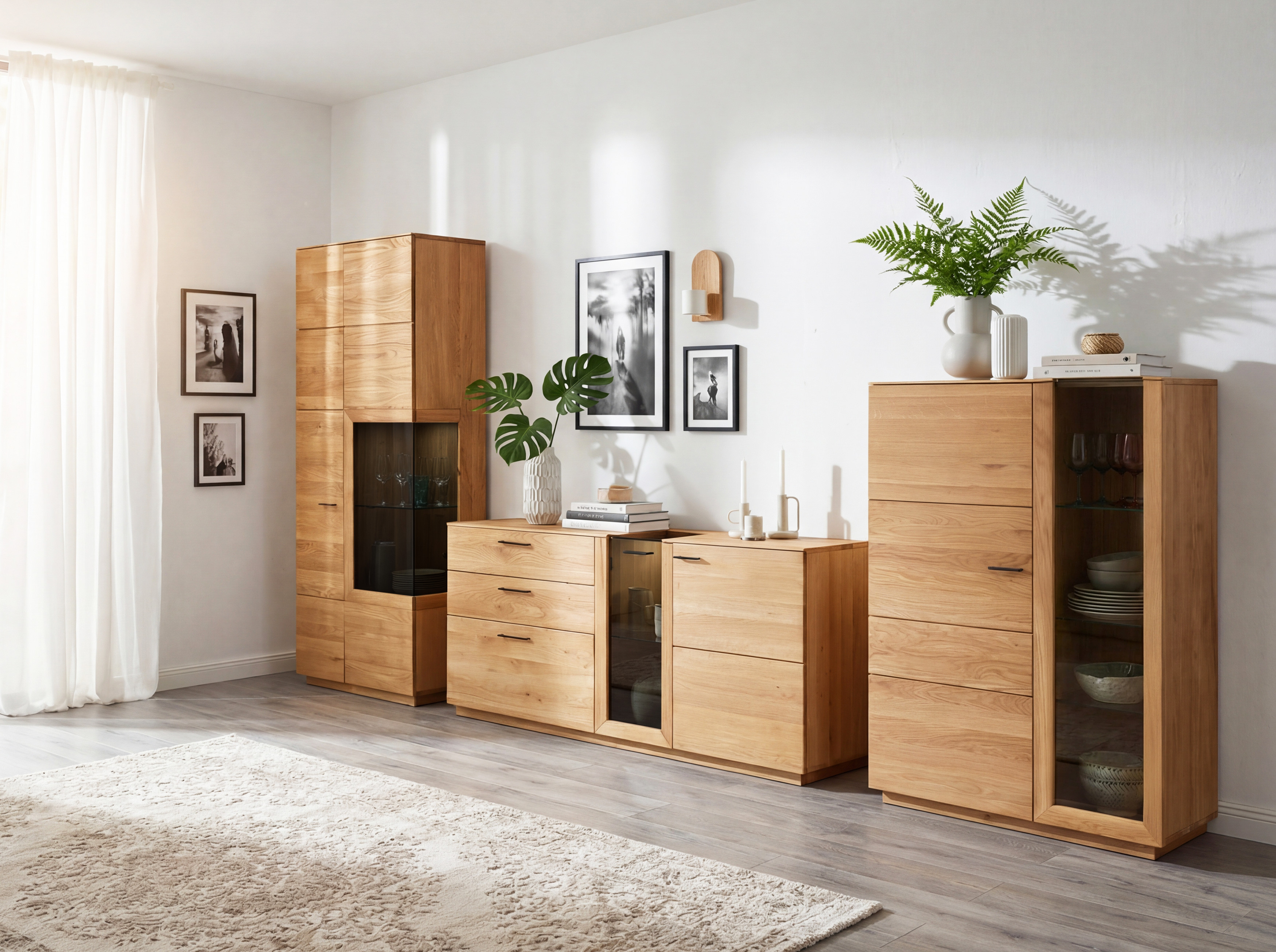 Eichenkommode 191 cm mit Glas aus der Bosco Kollektion