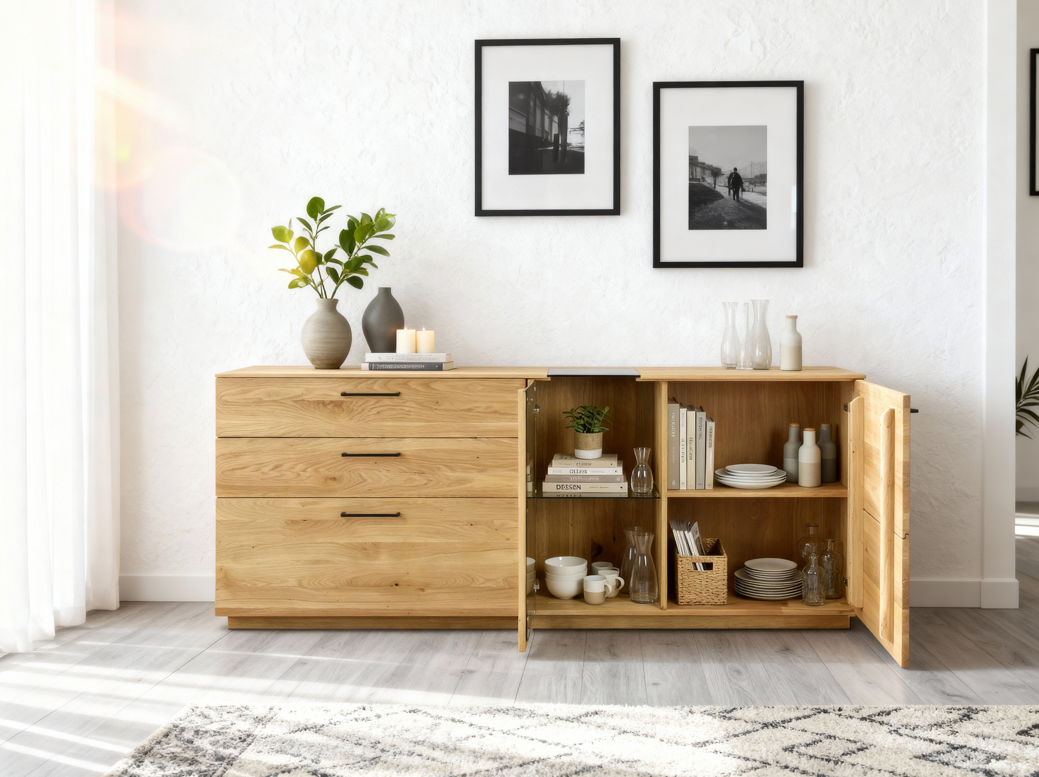 Eichenkommode Bosco Detail Verglasung