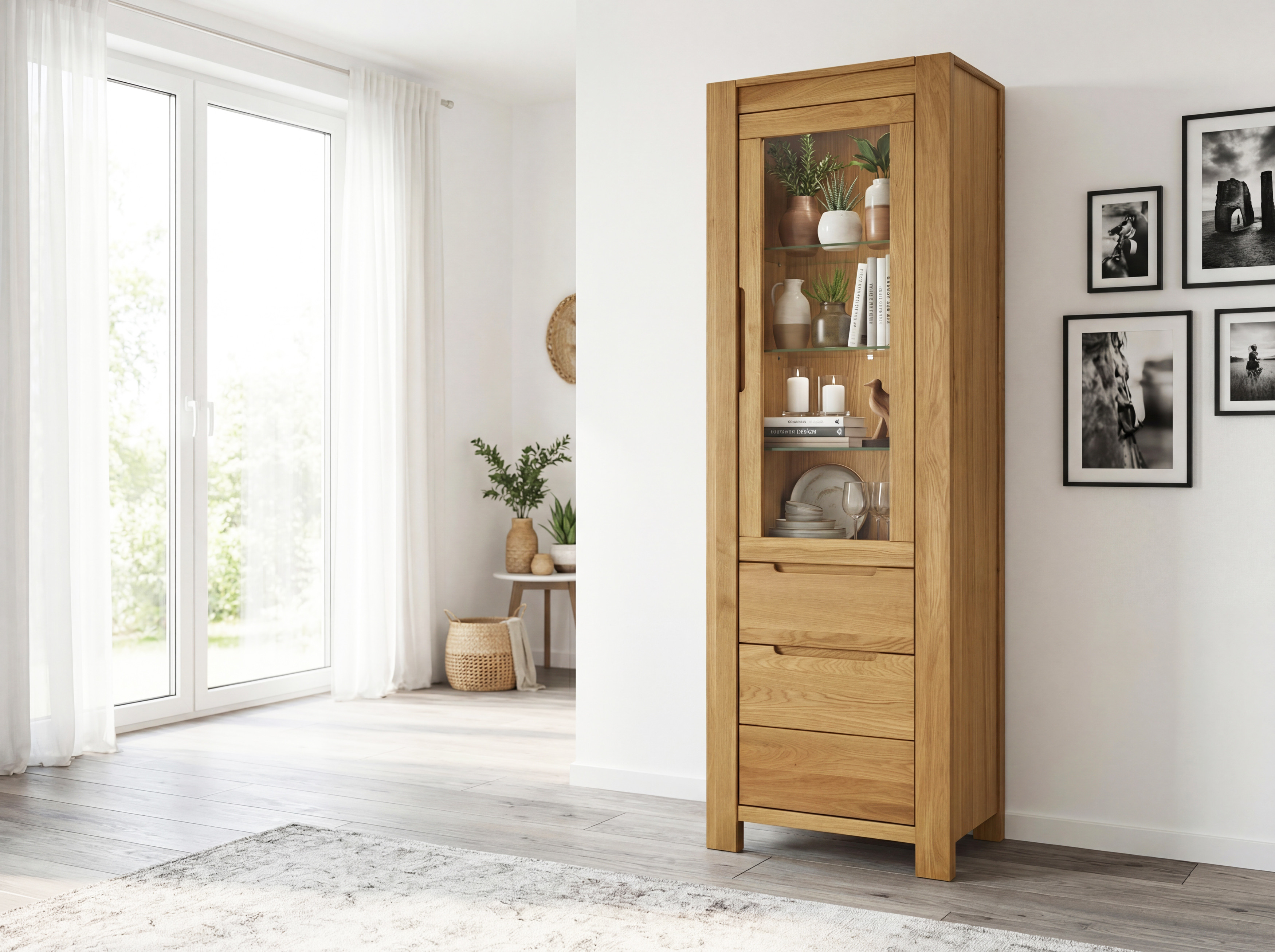 Eichenvitrine mit Glastüren