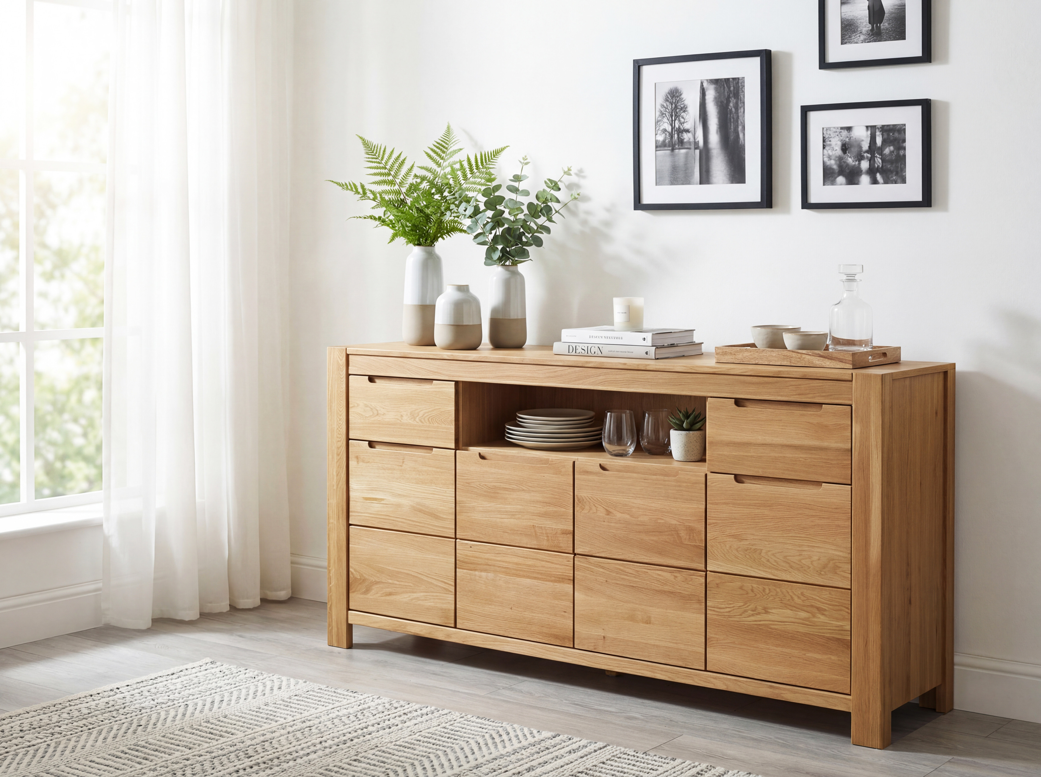 Lange Eichenkommode fürs Schlafzimmer