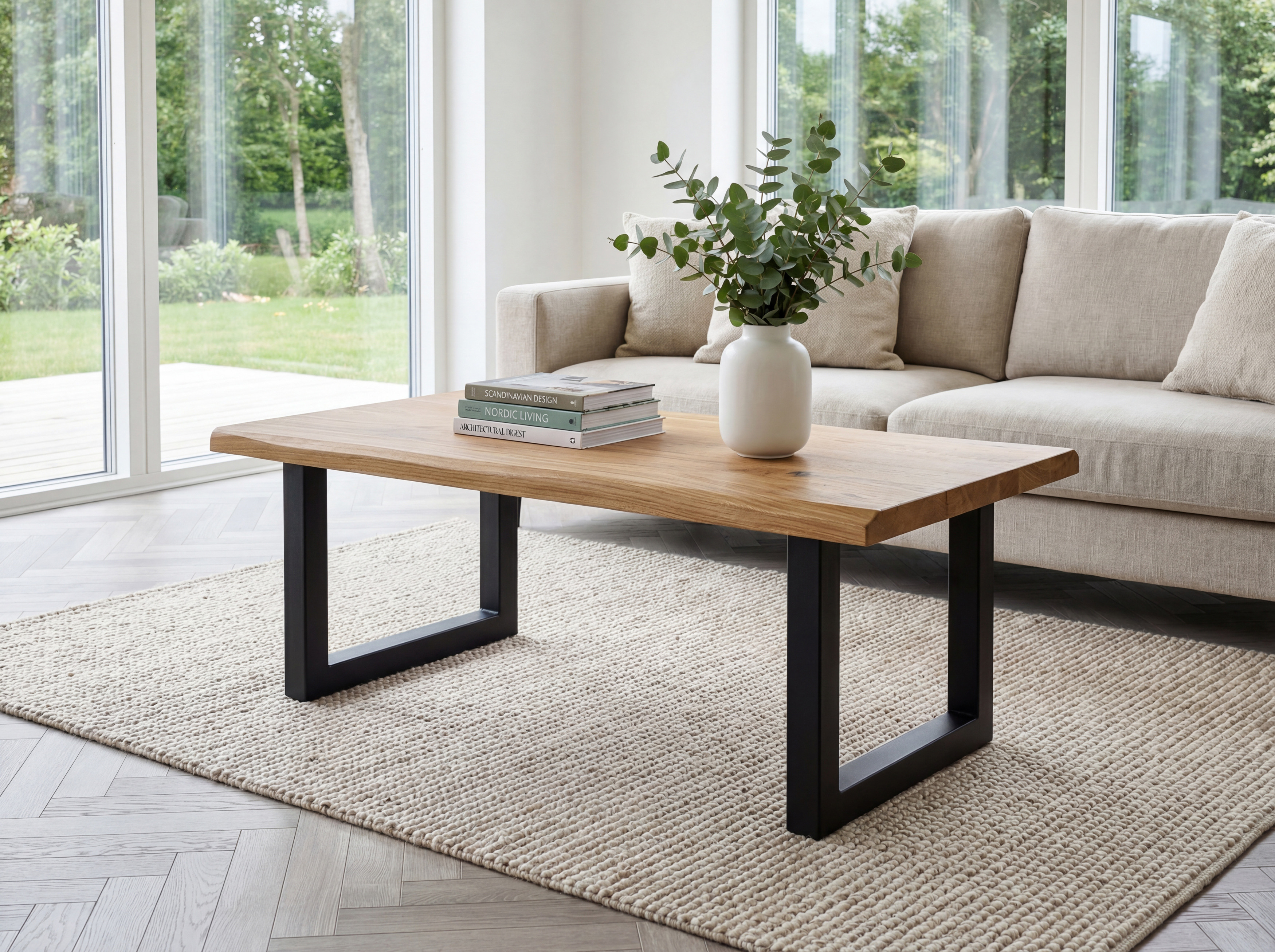 Eichen-Couchtisch mit Metallbeinen