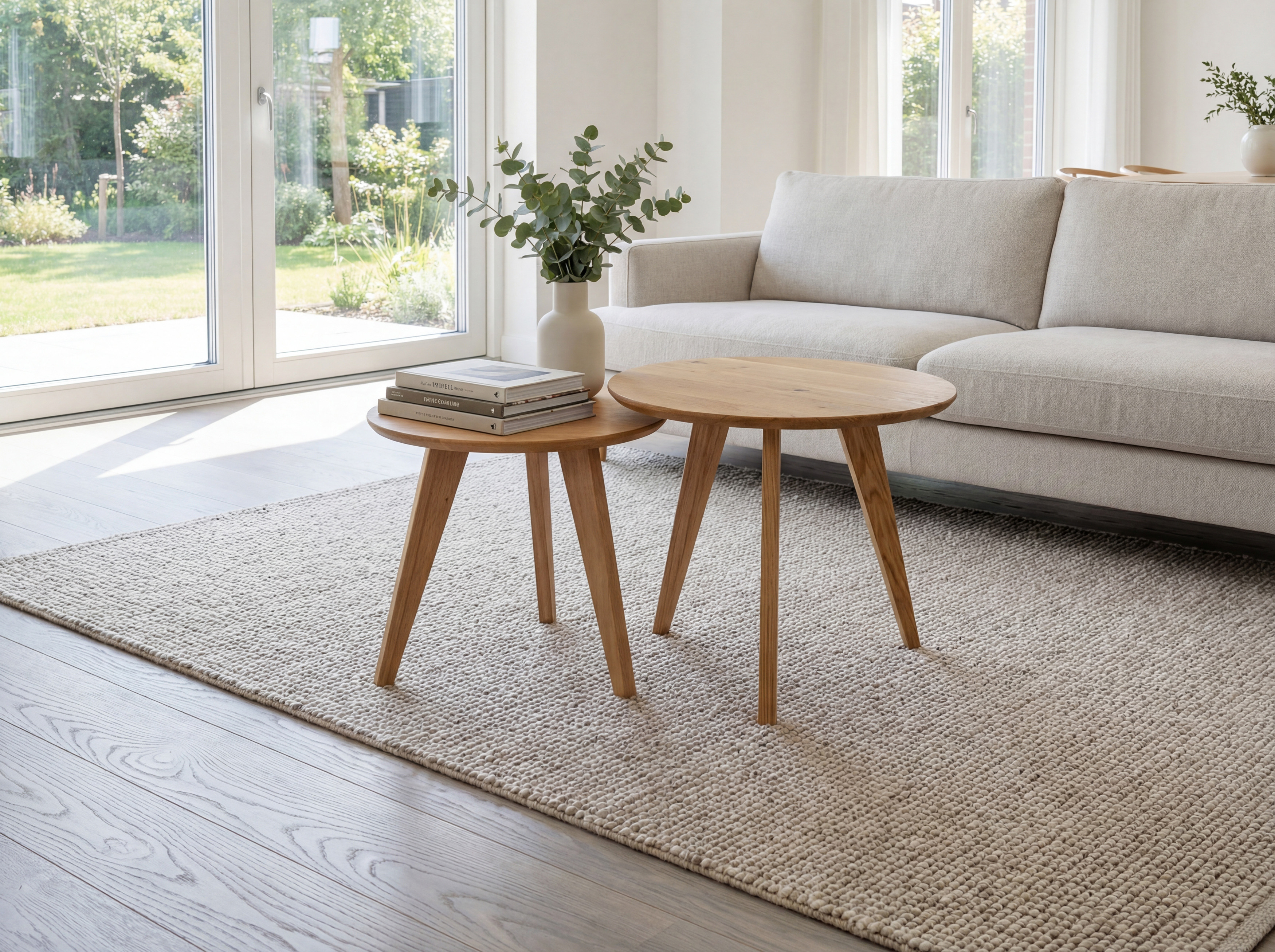 Set runder Tische aus massivem Eichenholz, Typ 26