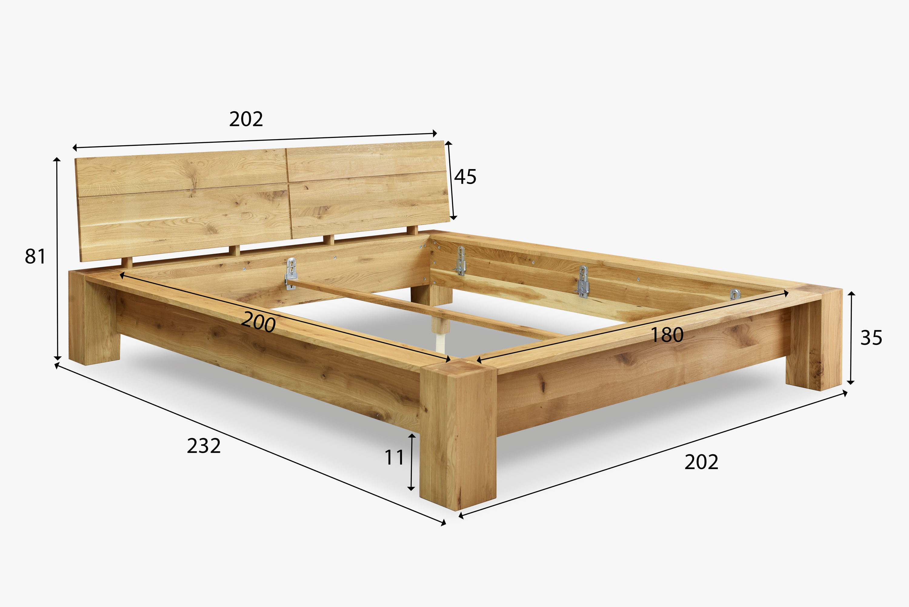 Bett aus massiver Eiche