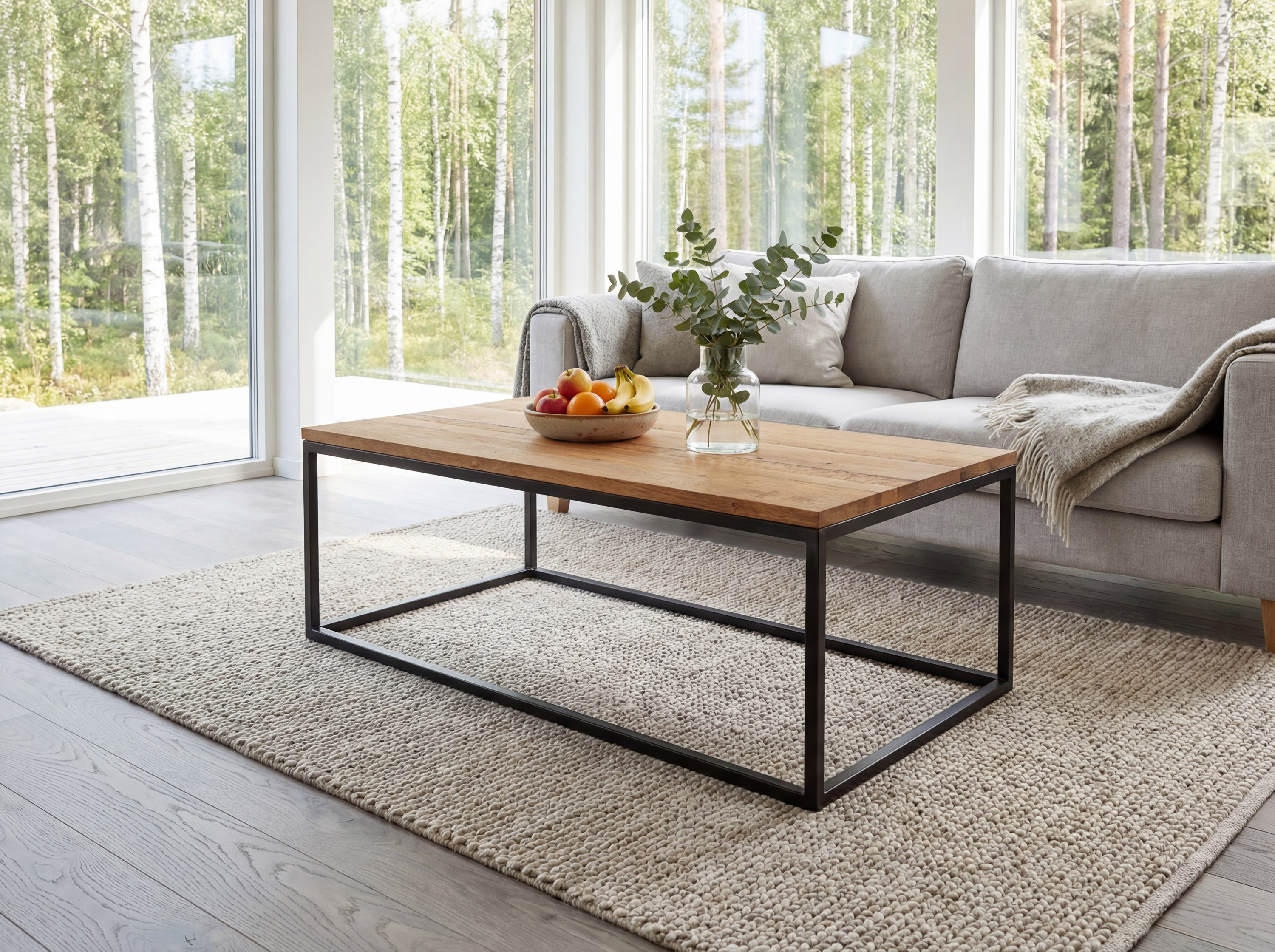 Couchtisch aus Wild-Eiche mit metallenen Beinen