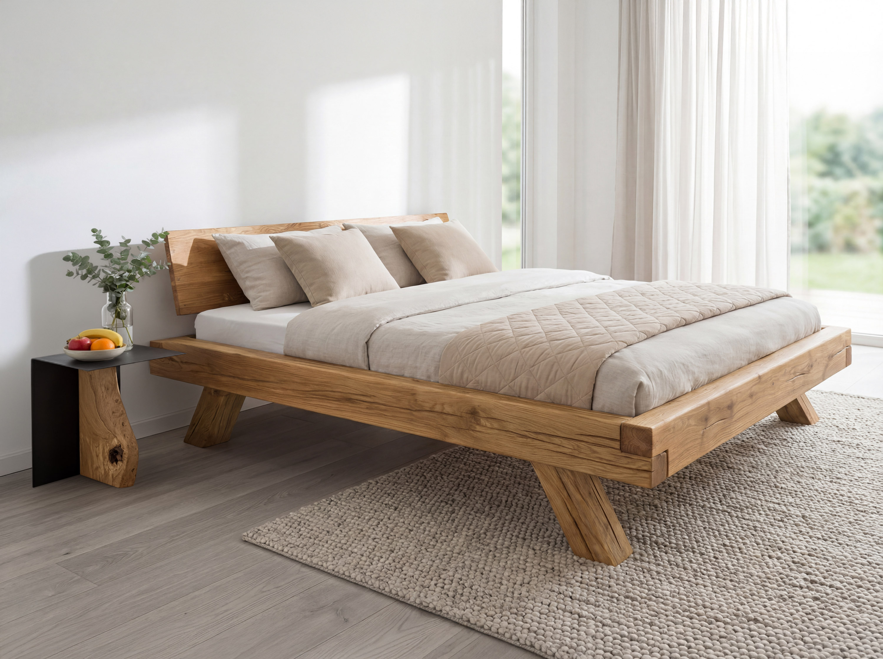 Beistelltisch aus Metall mit Eichenplatte