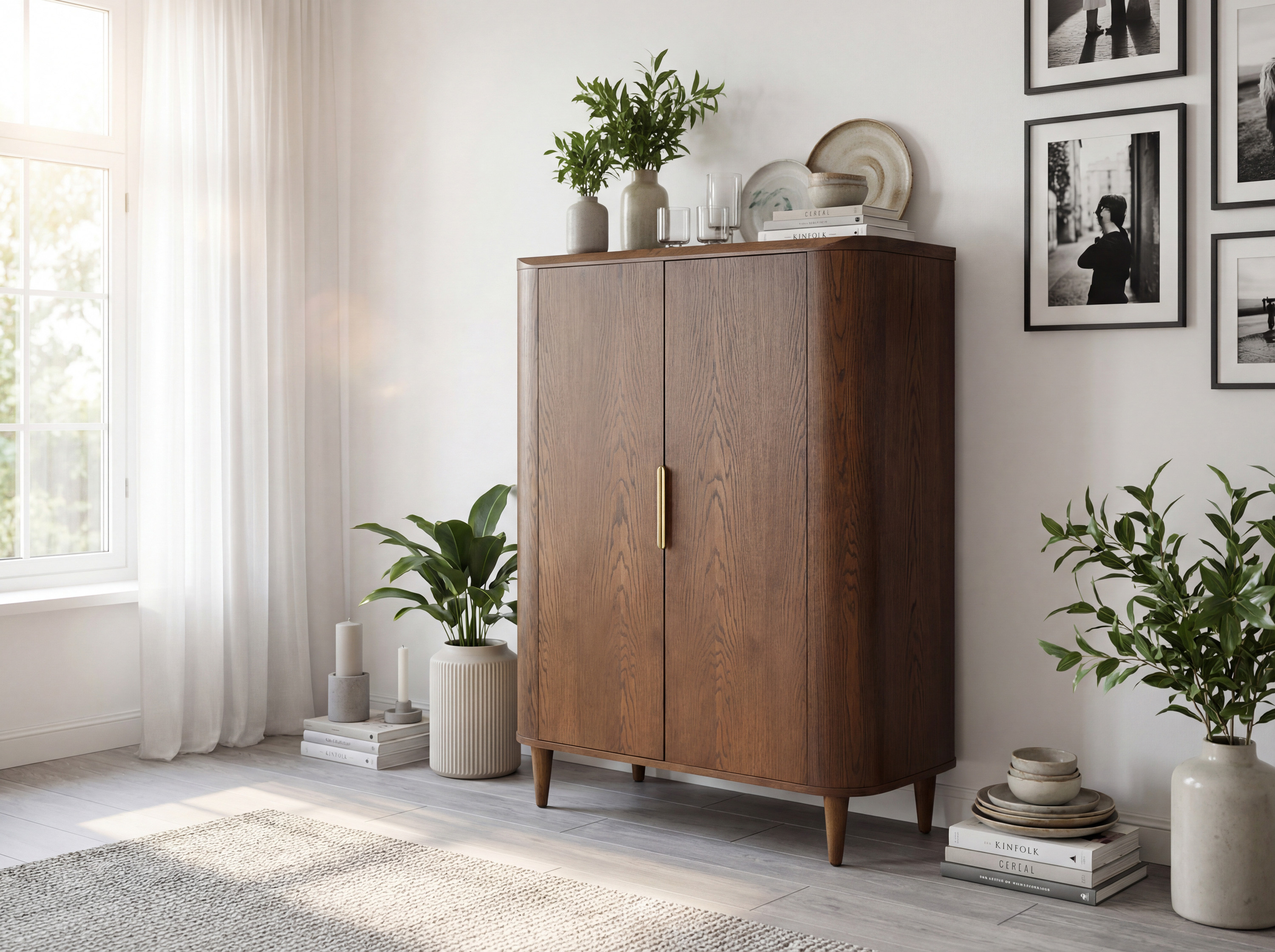 Kétajtós dió színű tálalószekrény