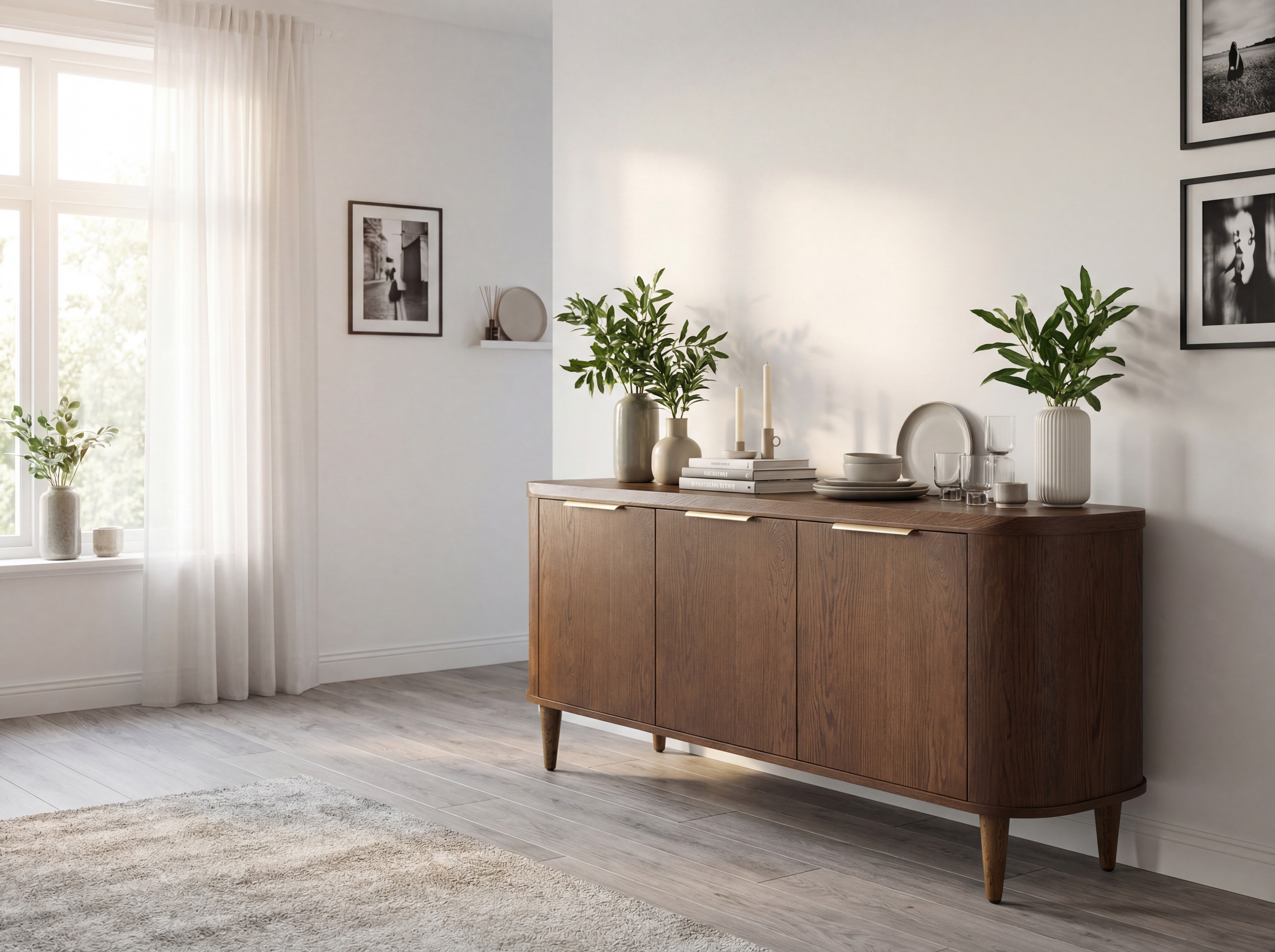 Drehtürige Design-Kommode in Walnussfarbe