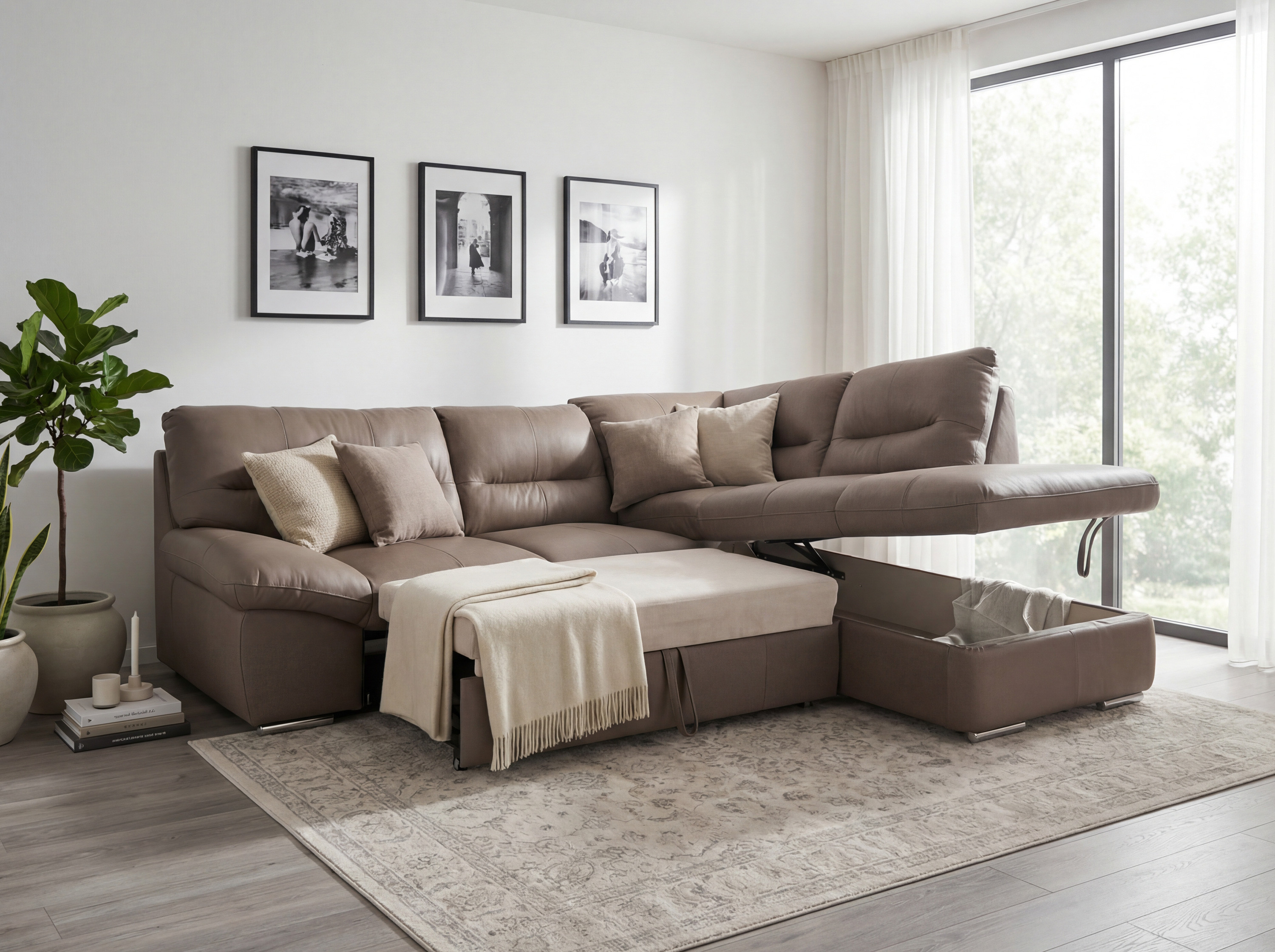 Rohová sedacia súprava - pravá koža sand