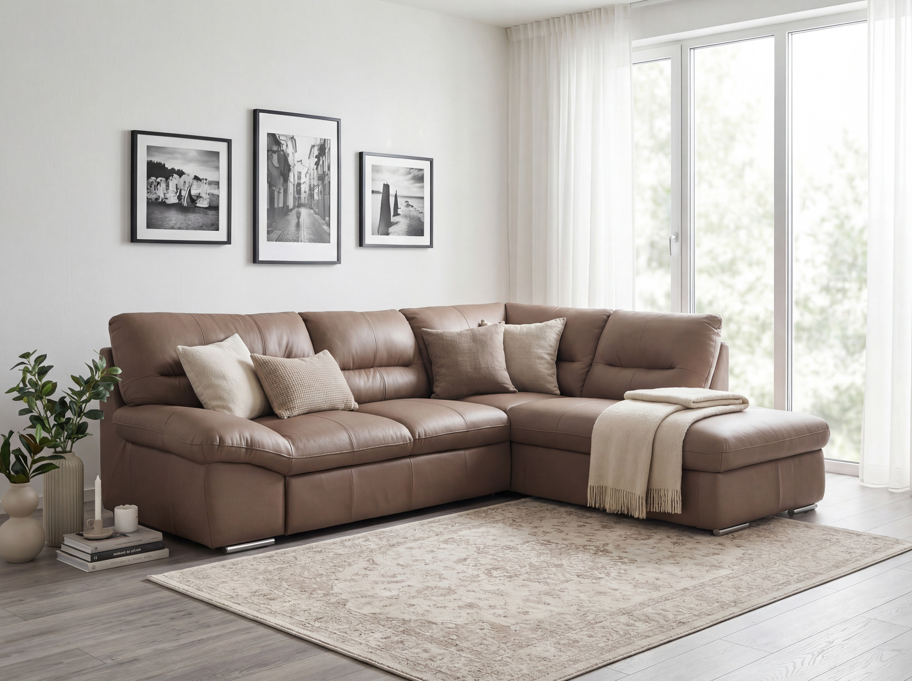 Rohová sedacia súprava - pravá koža sand