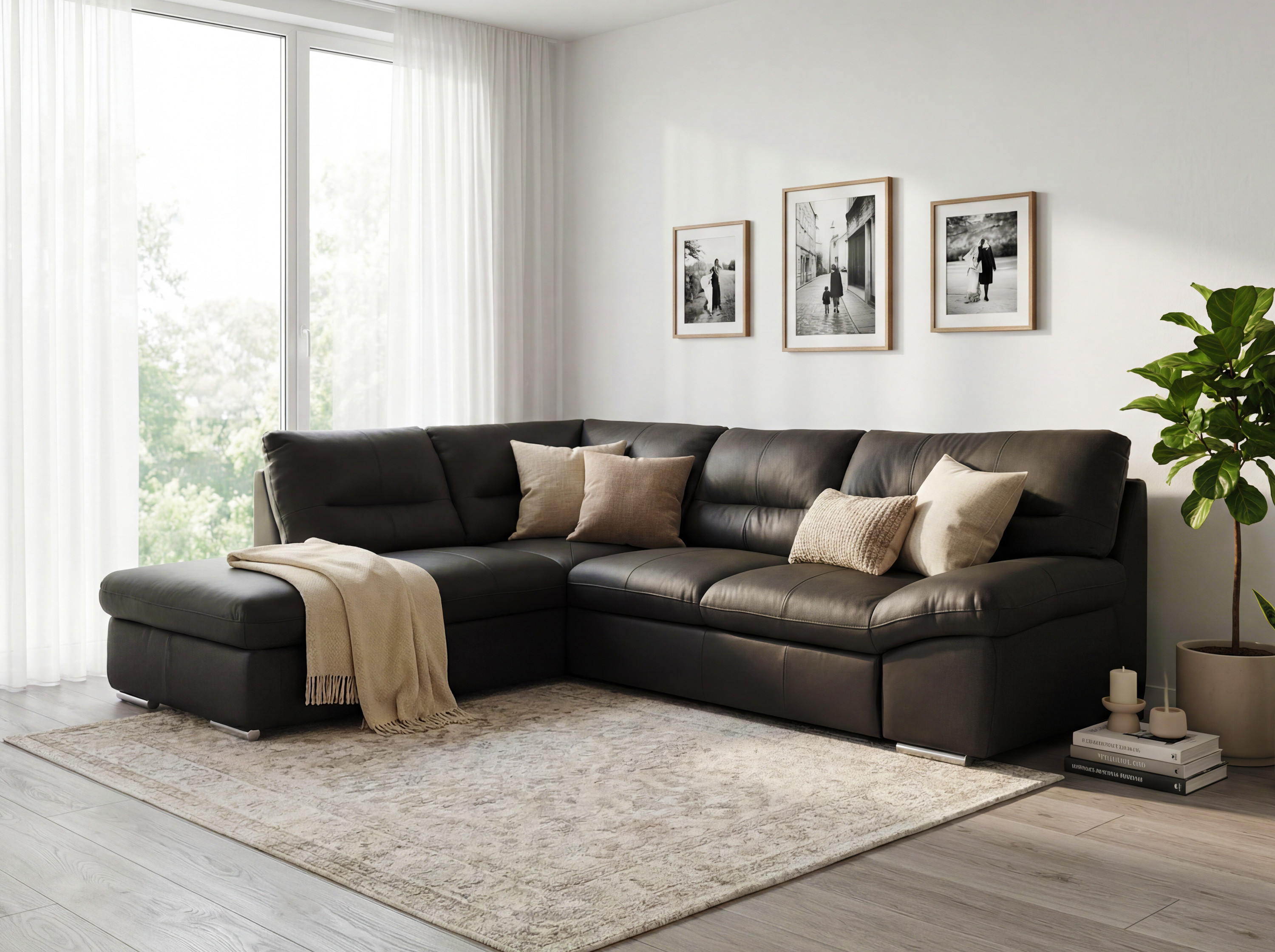 Ecksofa - echtes Leder Espresso