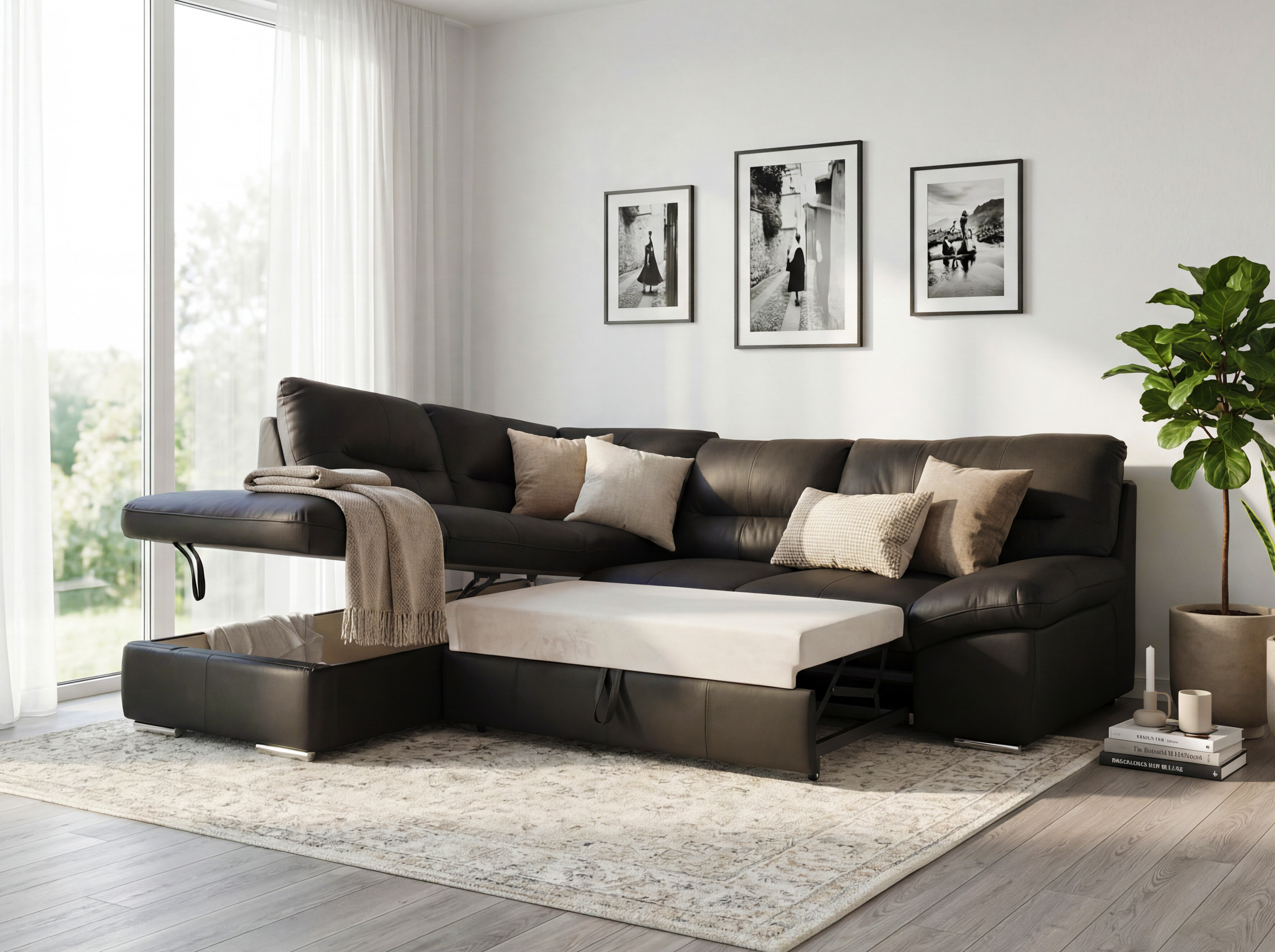 Ecksofa - echtes Leder Espresso