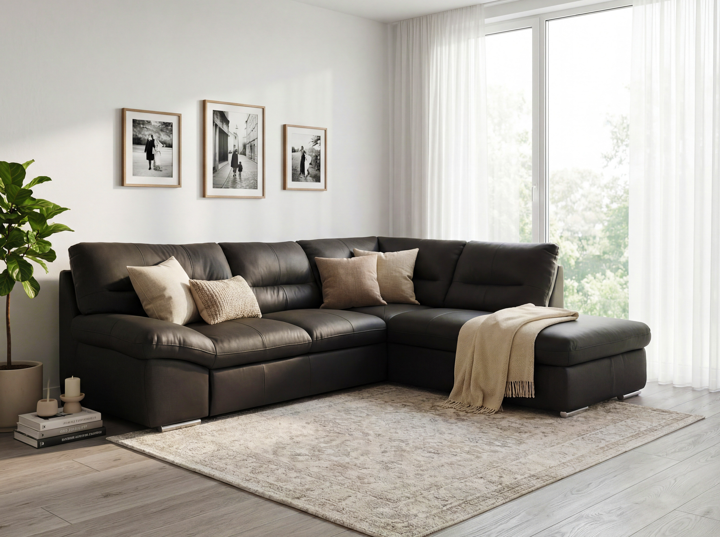 Ecksofa - echtes Leder Espresso