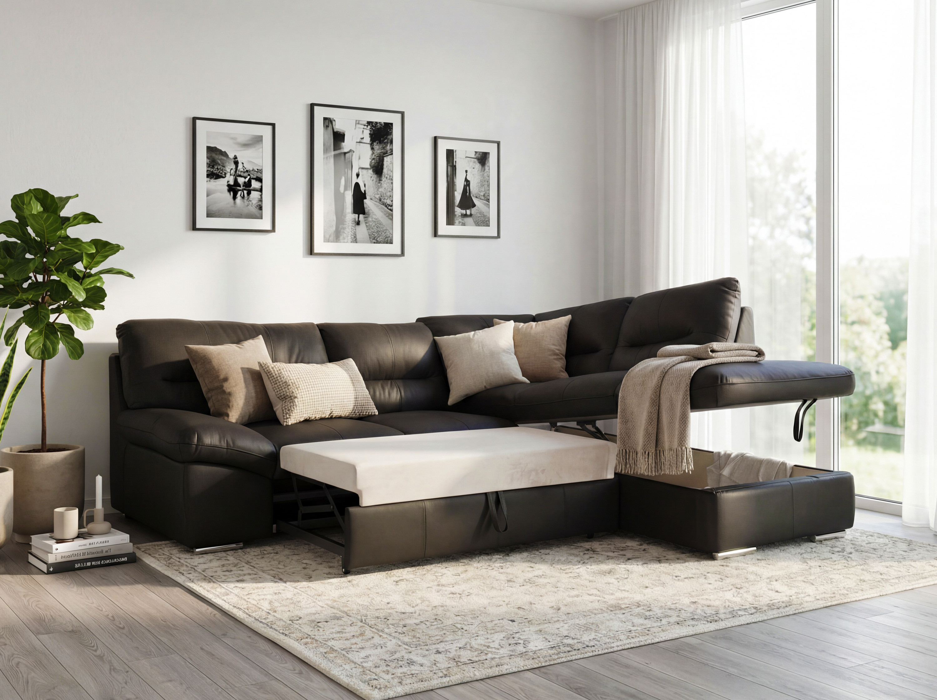 Ecksofa - echtes Leder Espresso