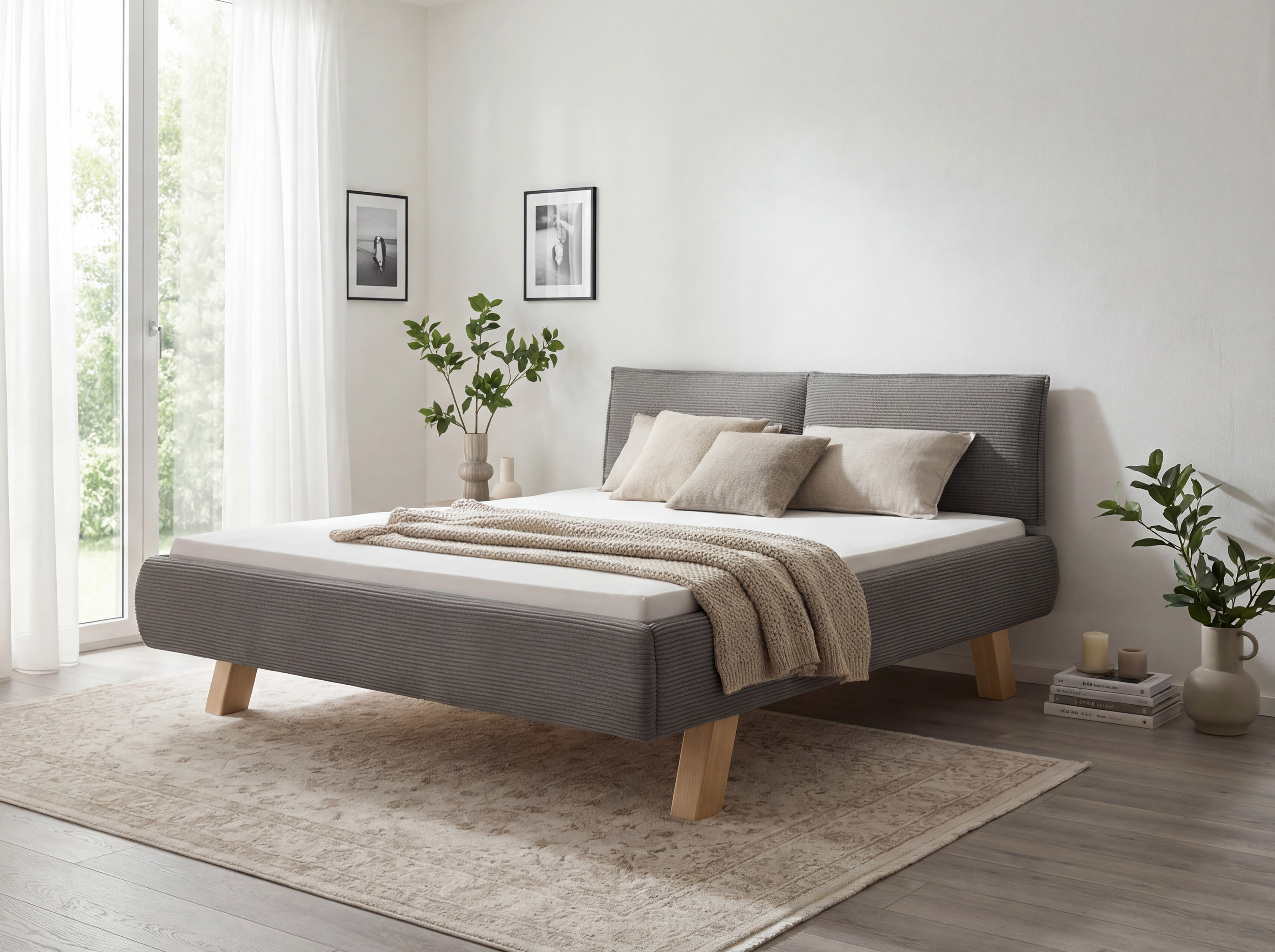 Doppelbett mit Polsterung grau 180x200