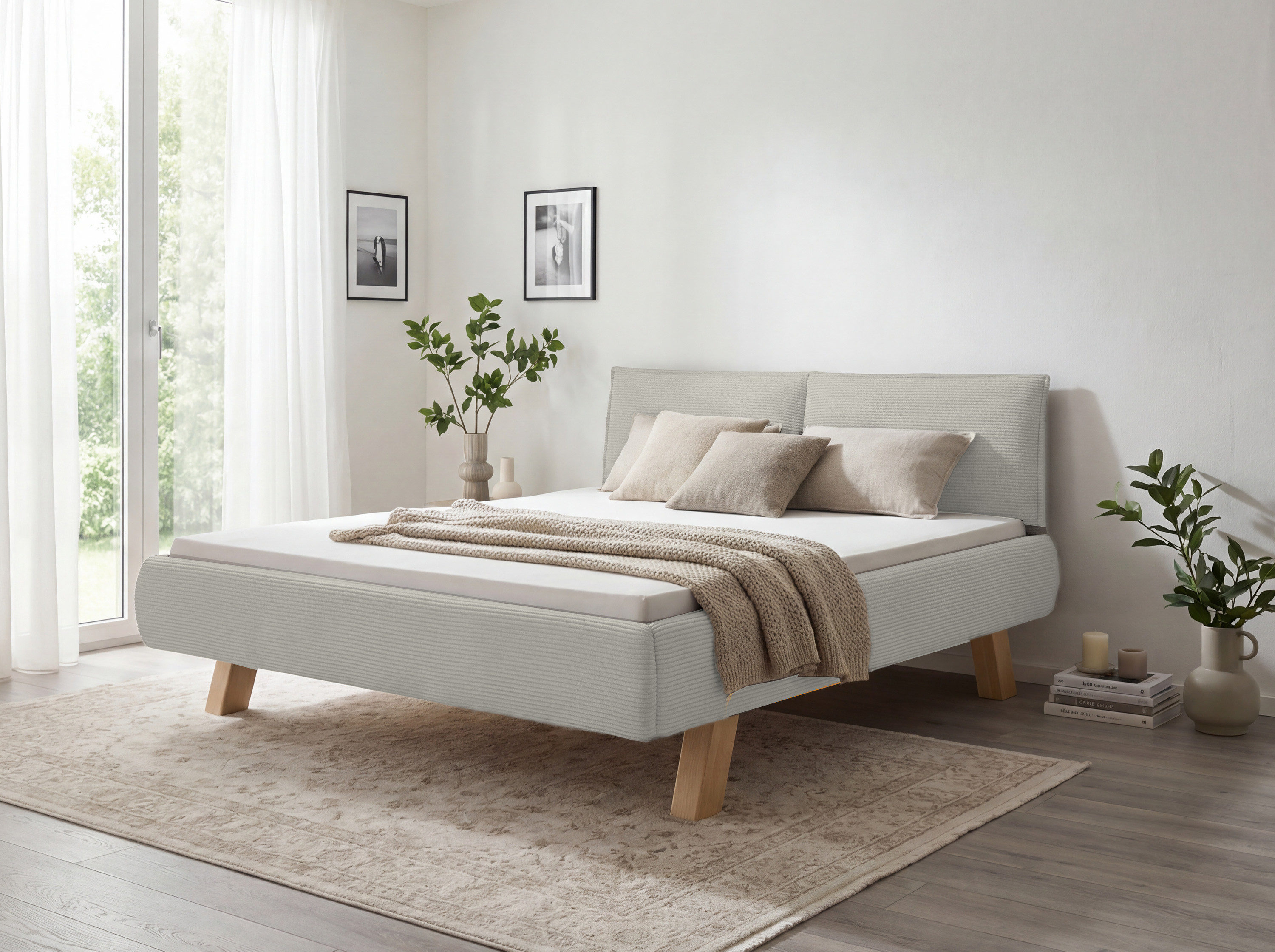 Polster-Doppelbett beige 180x200