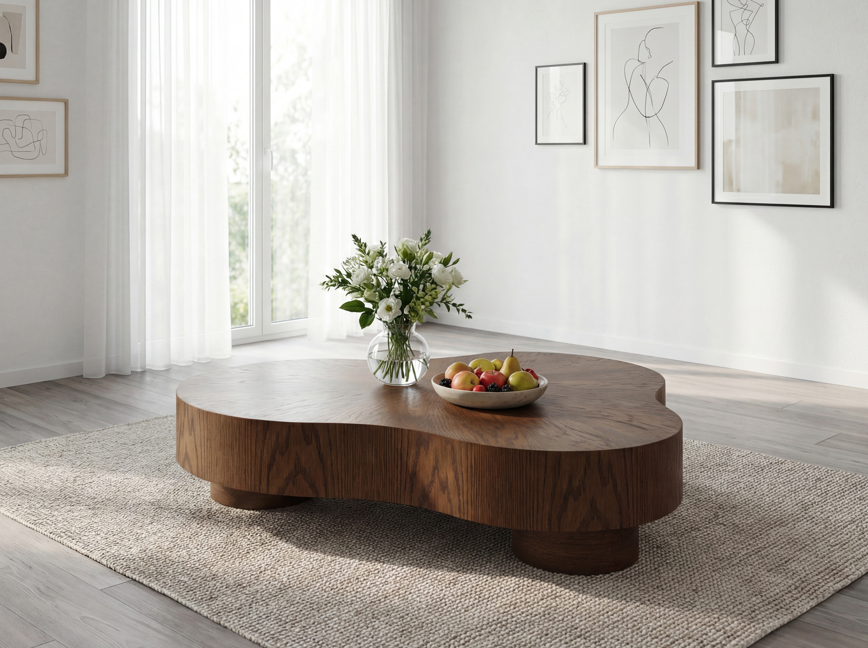 Dizájnos diószínű dohányzóasztal organikus formával