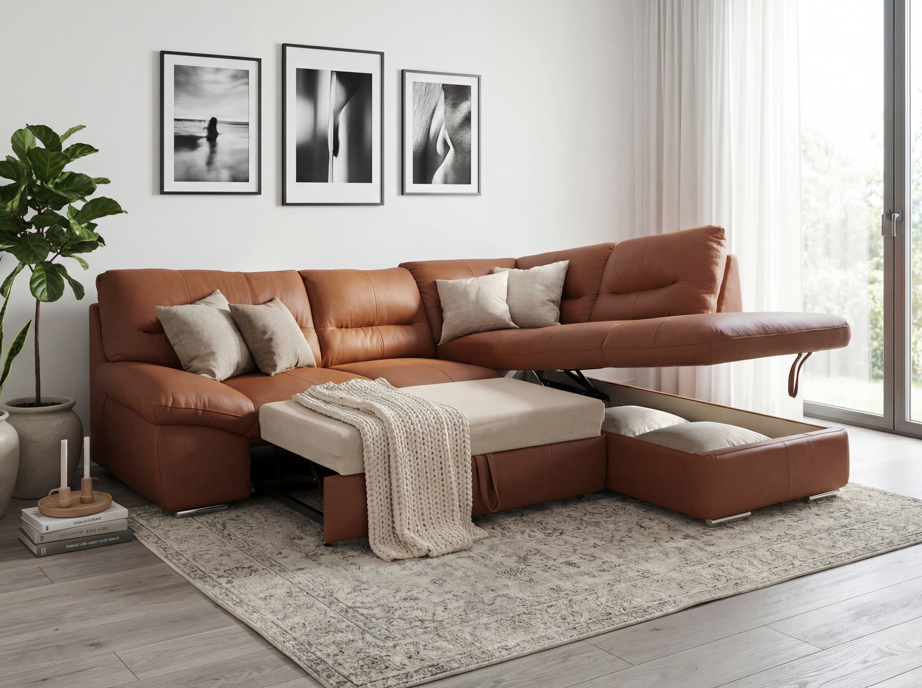 Eck-Sitzgarnitur – Echtleder Cappuccino