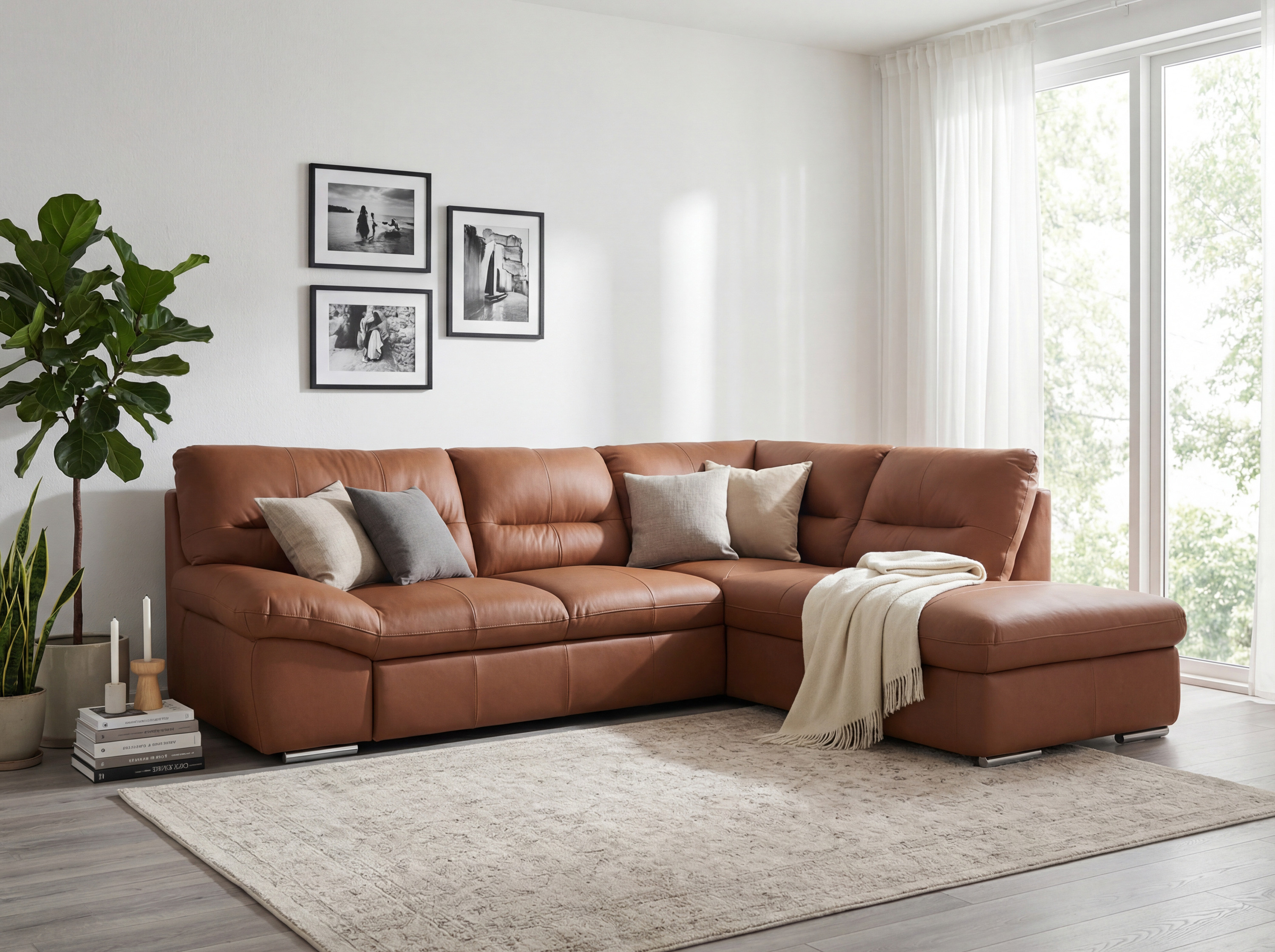 Eck-Sitzgarnitur – Echtleder Cappuccino