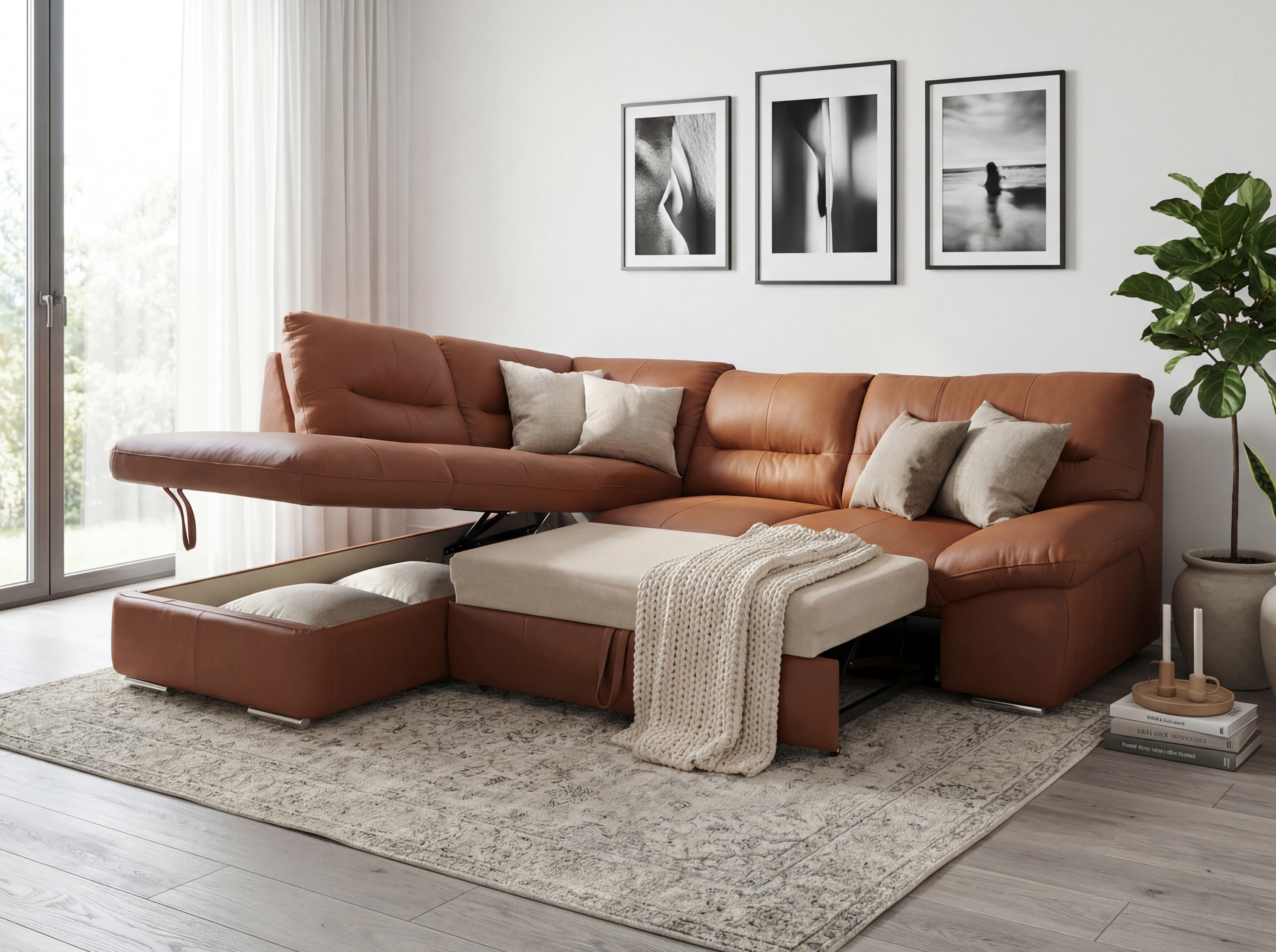 Eckgarnitur - echtes Leder Cappuccino