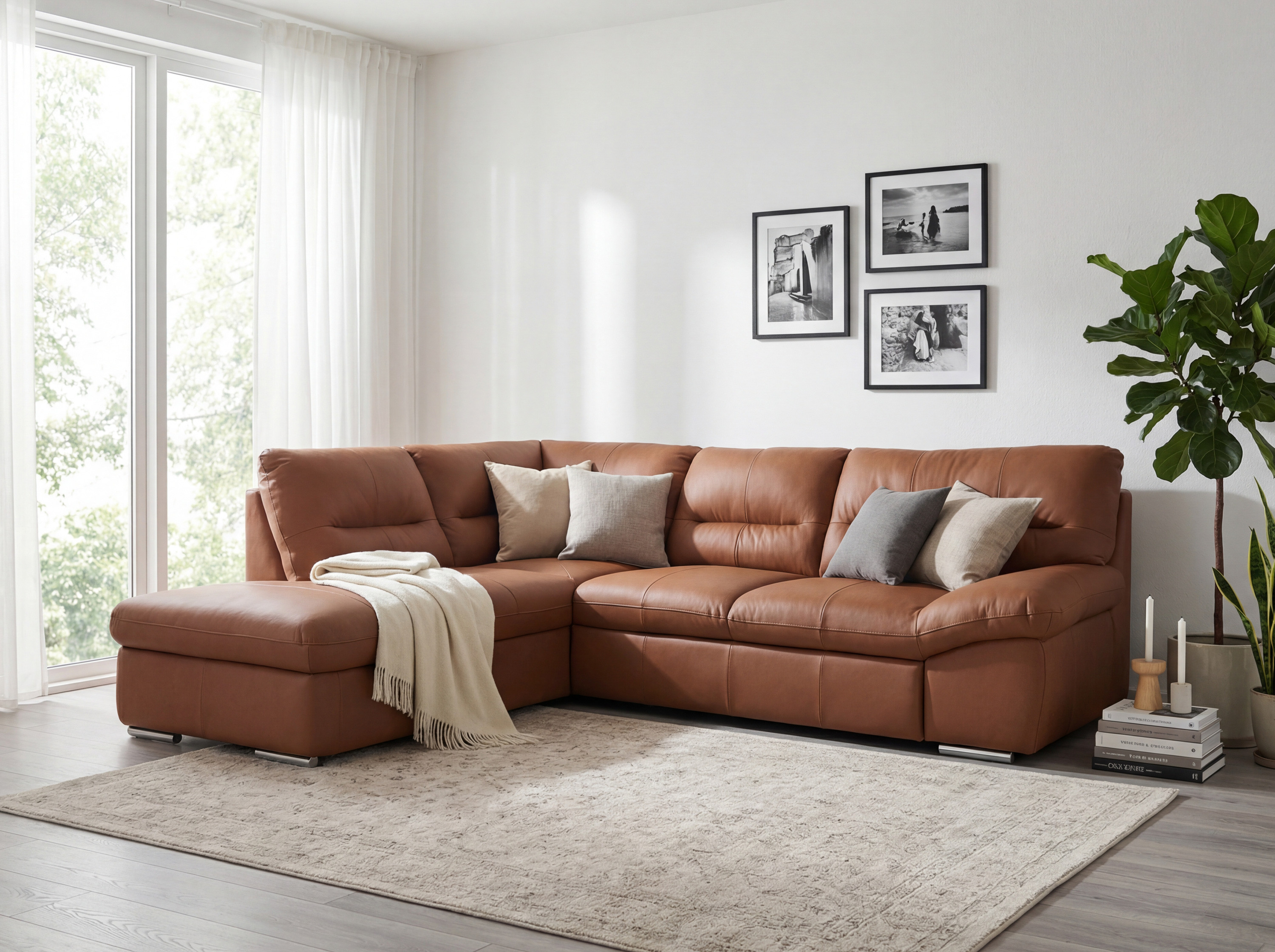 Eckgarnitur - echtes Leder Cappuccino