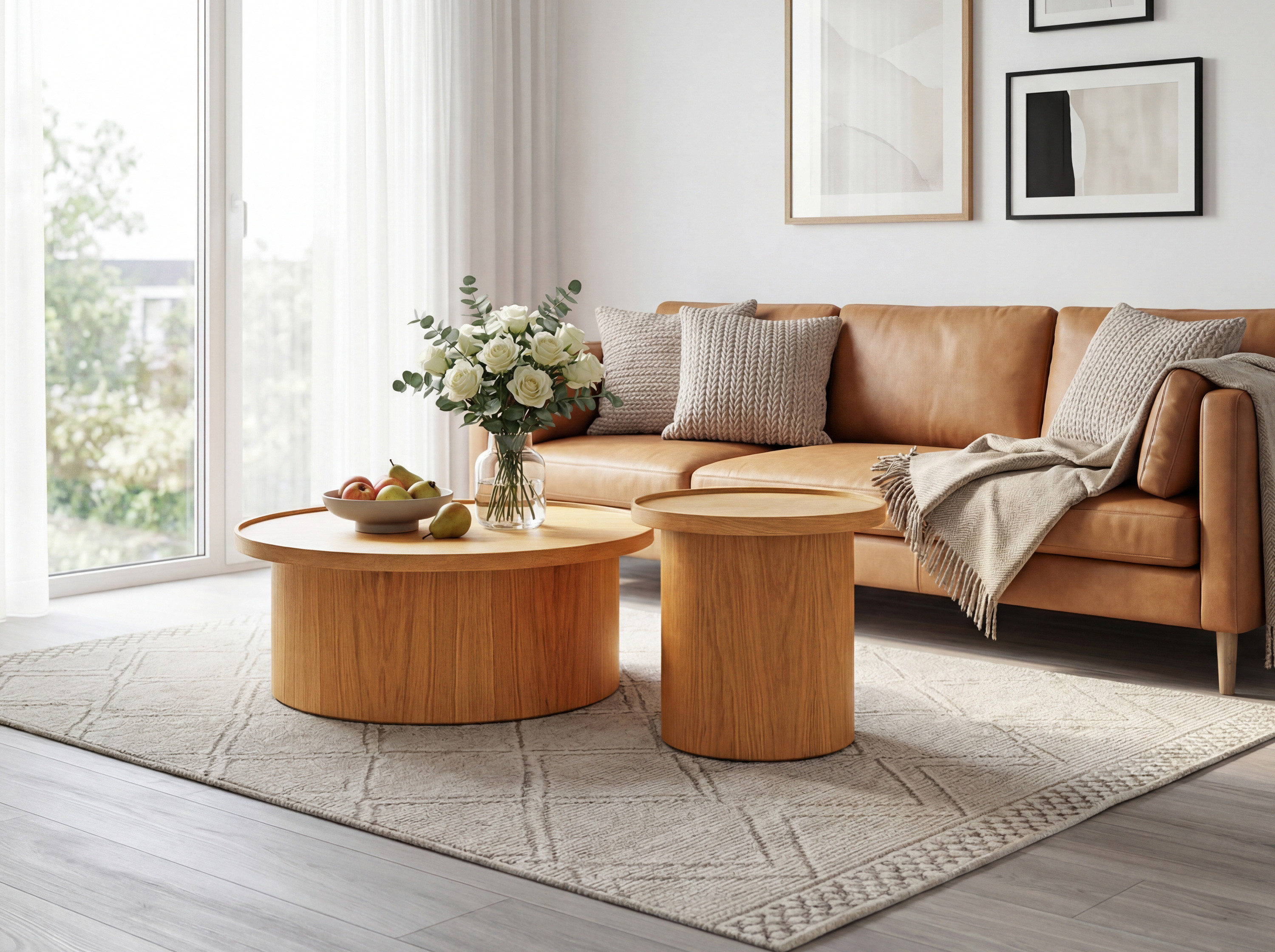 Tölgy dohányzóasztal dub natural, Ø 80 cm, hengeres forma