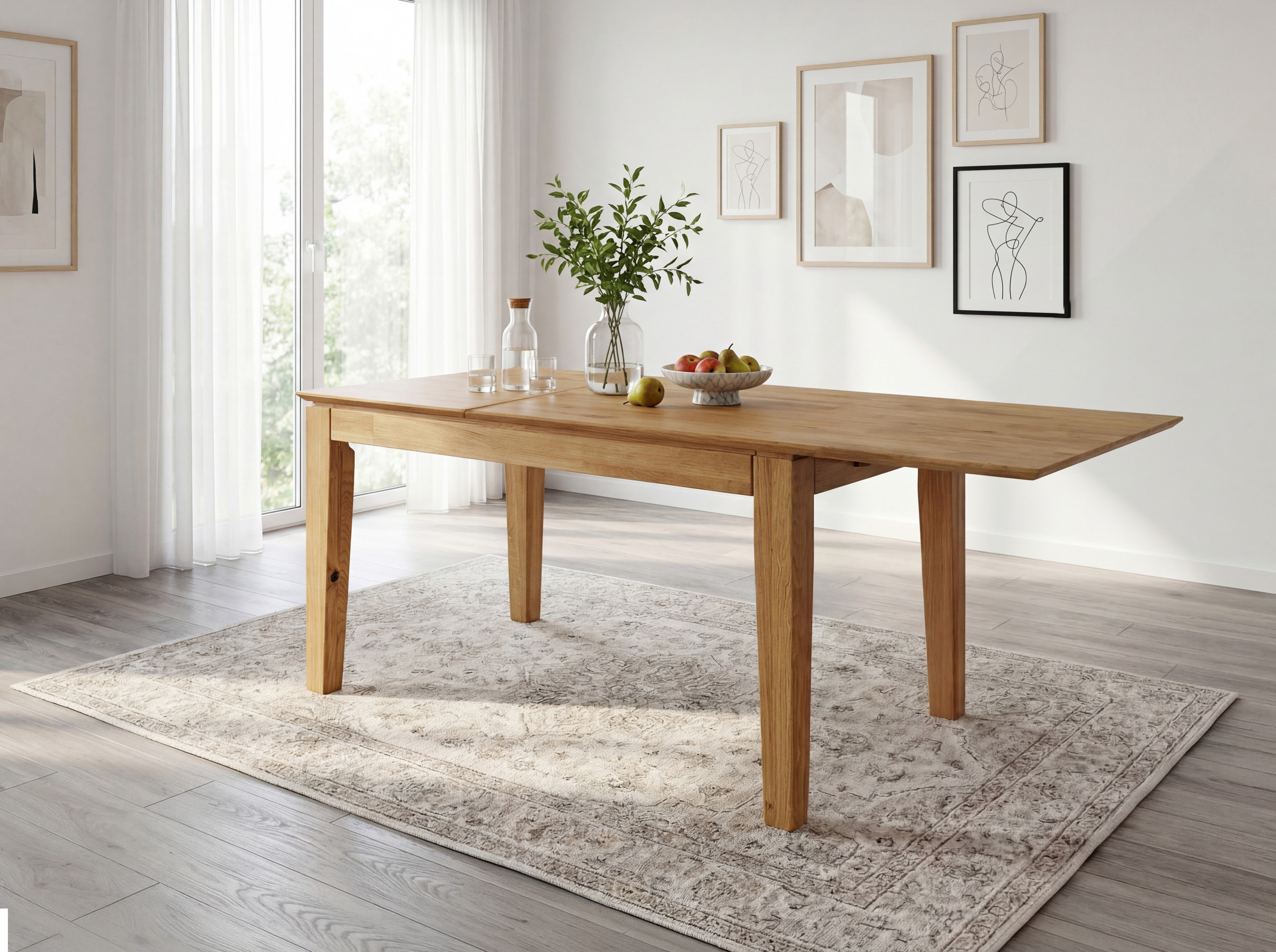 Masívny rozkladací stôl Erik z dubu 120 x 80 cm, po rozložení 180 x 80 cm