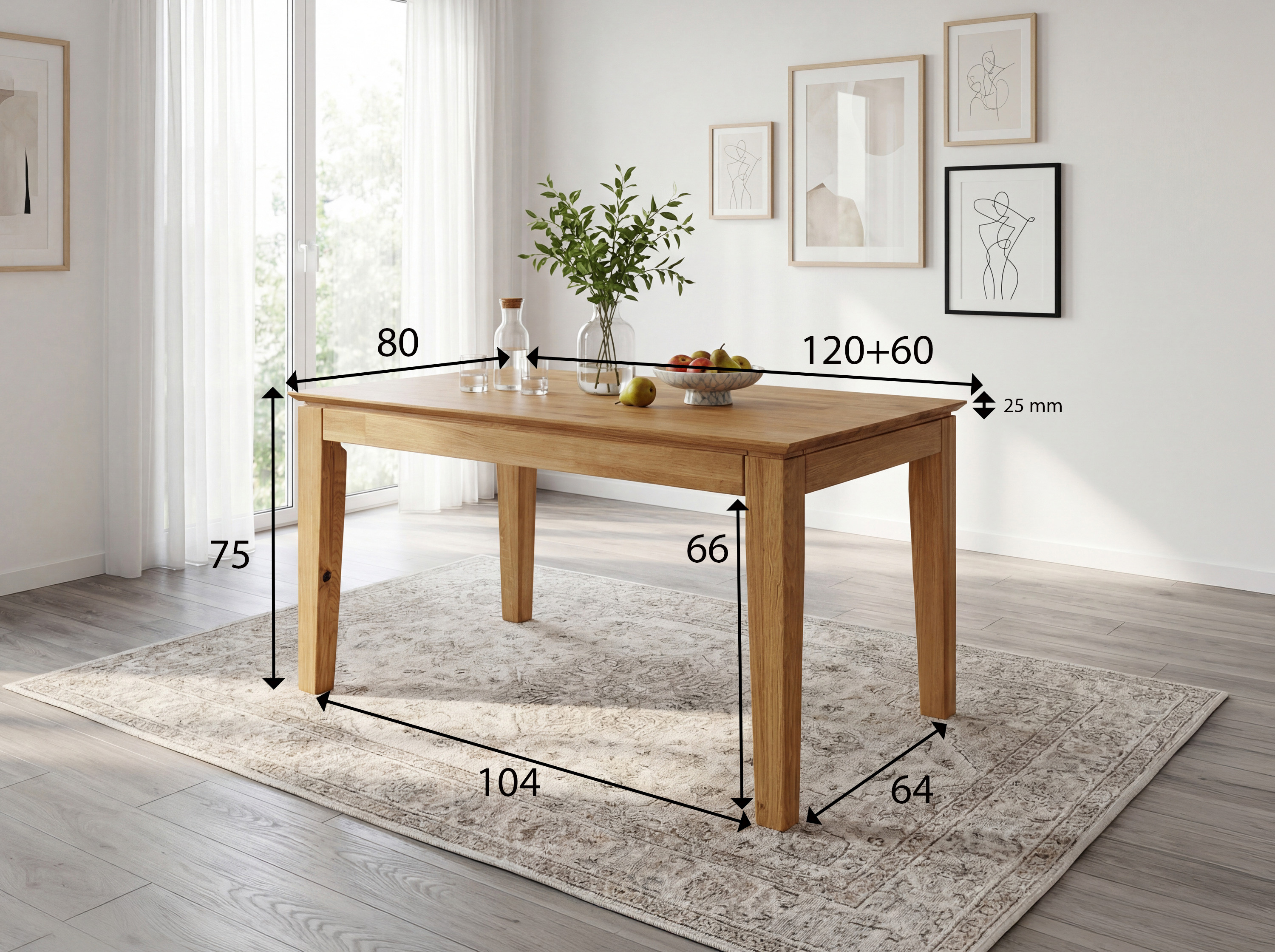 Masívny rozkladací stôl Erik z dubu 120 x 80 cm