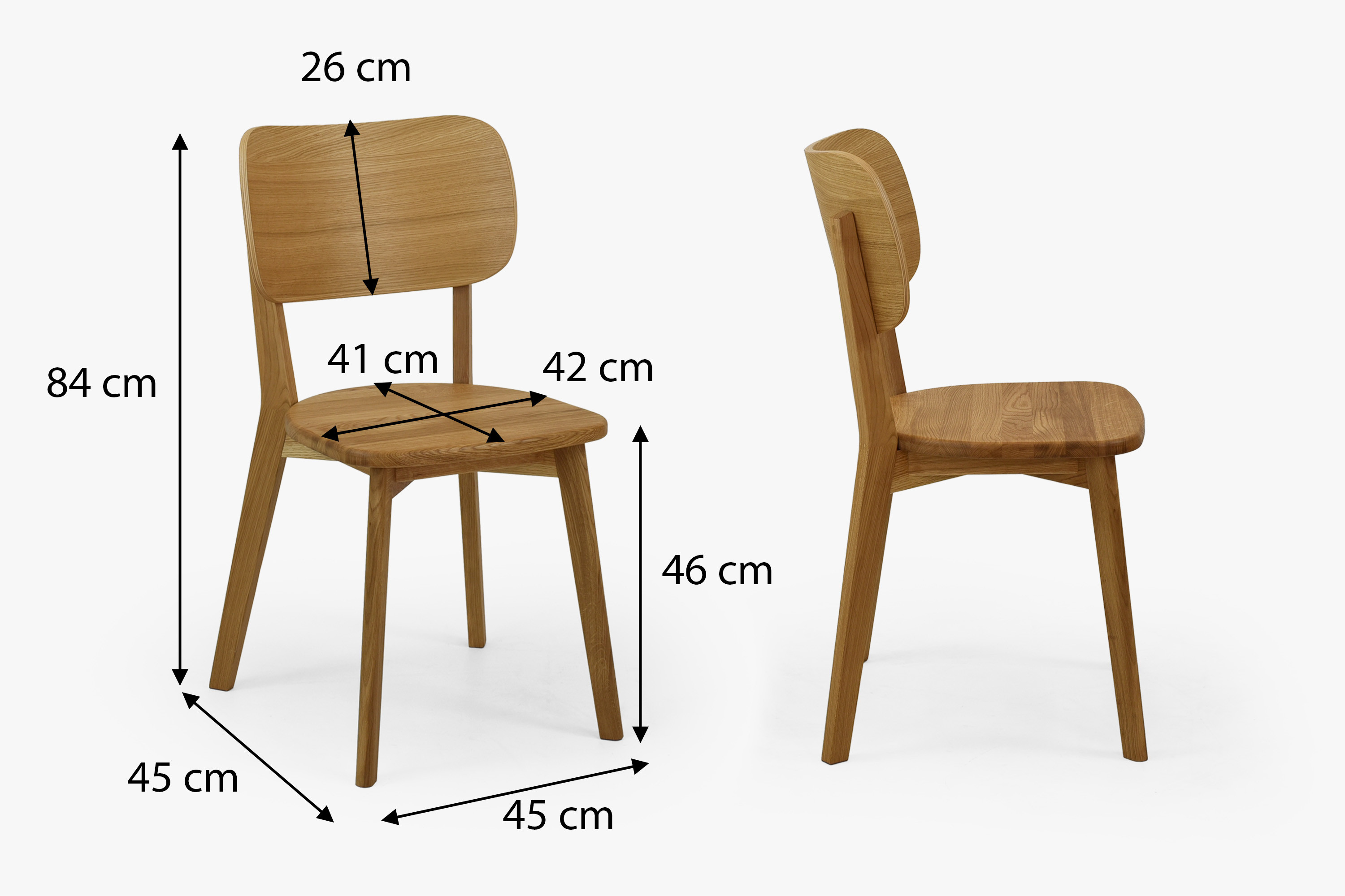 Esszimmerstuhl Lenka – Maße: Höhe 84 cm, Breite 45 cm, Tiefe 45 cm, Sitzhöhe 46 cm