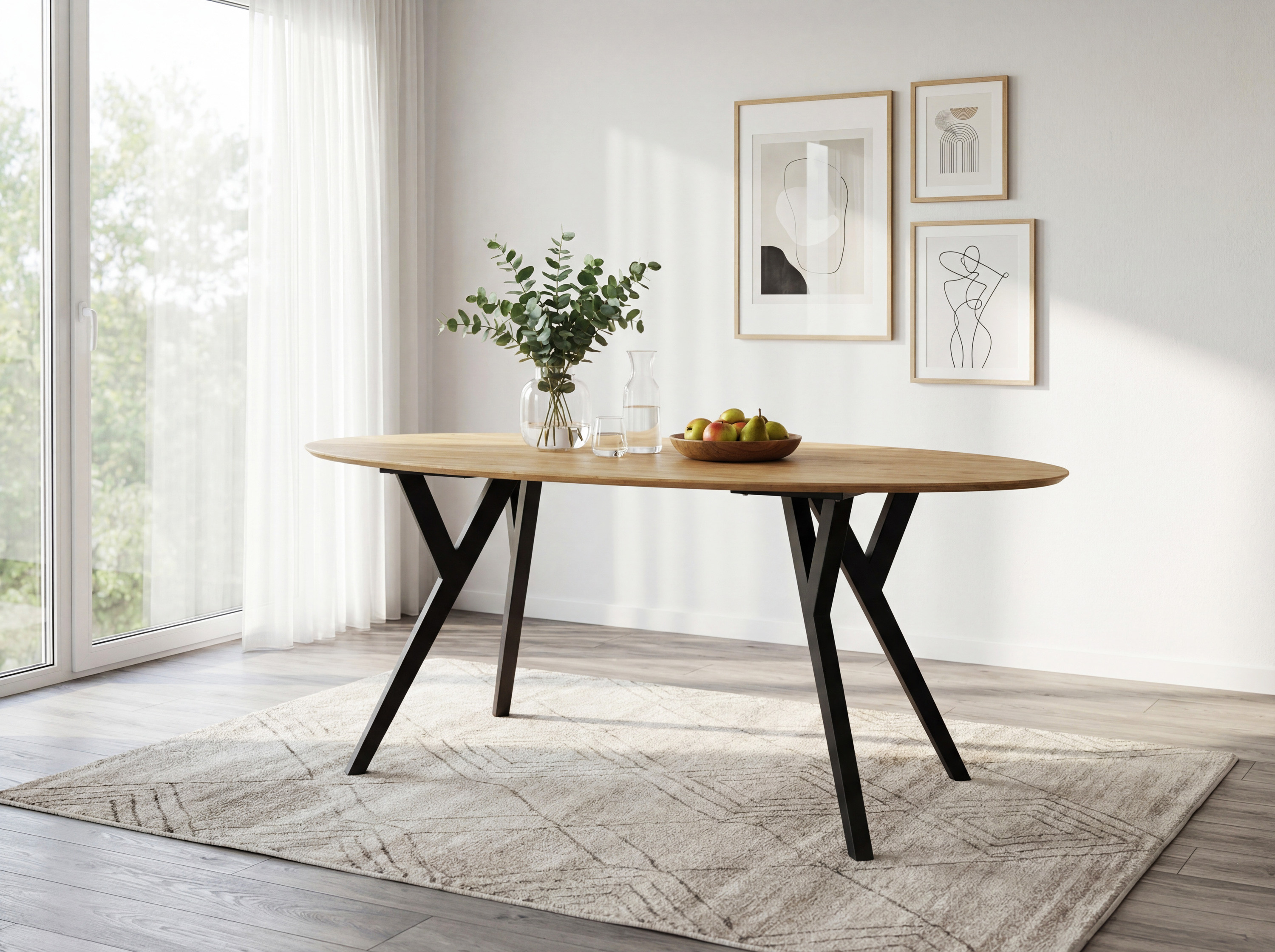 Dubový oválny stôl Mak s čiernymi nohami 180 x 90 cm