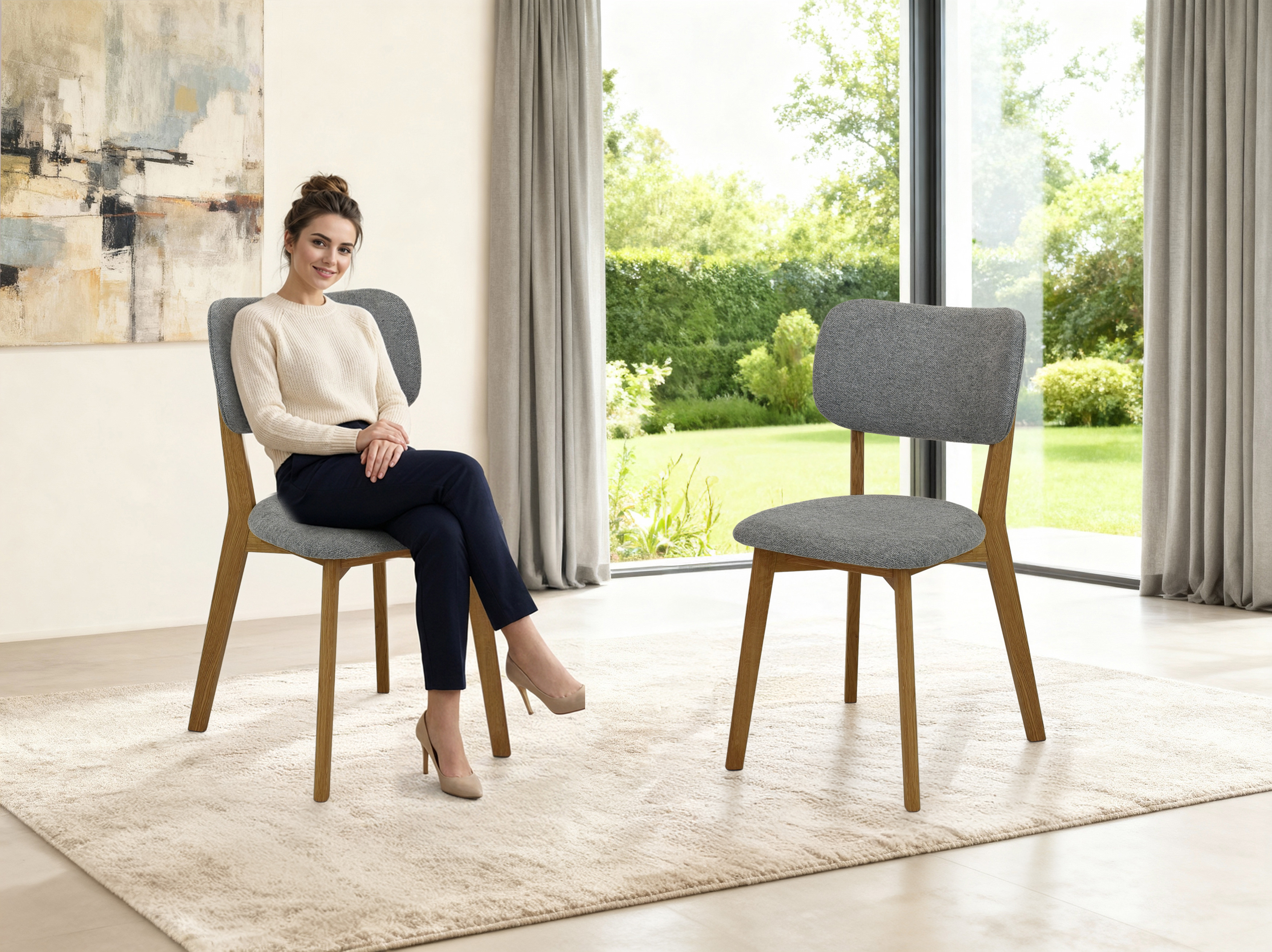 Lenka kárpitozott étkezőszék – tölgyfa szerkezet szürke Diosa Easy Clean szövettel