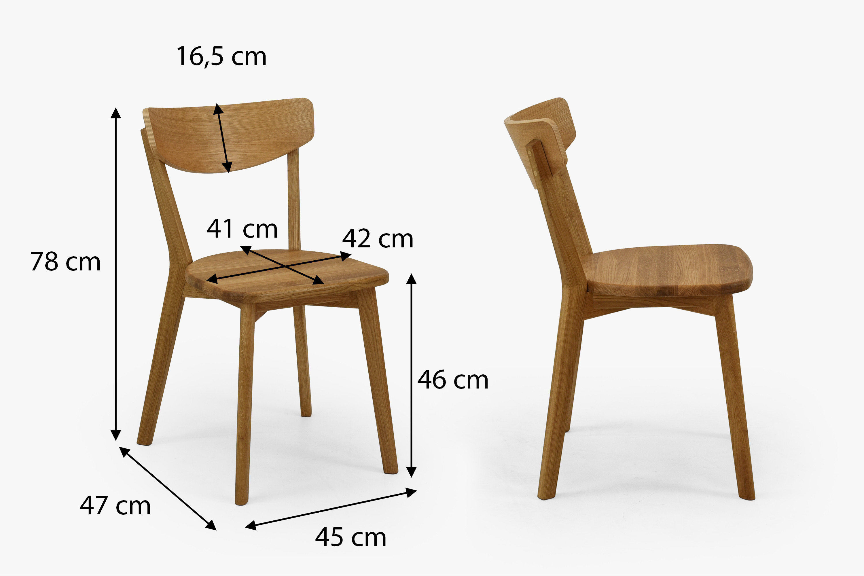Eichenstuhl Hanka - Maße 78x45x47 cm